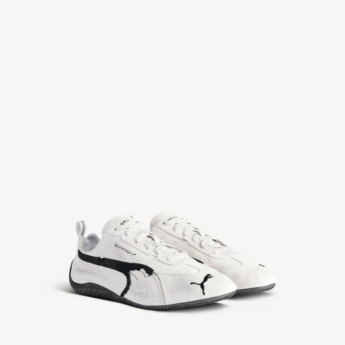 Balenciaga × Puma o1w1db10326 Speedcat Suede Sneakers in White/Black Size US 6 / EU 39 - 2 Thumbnail