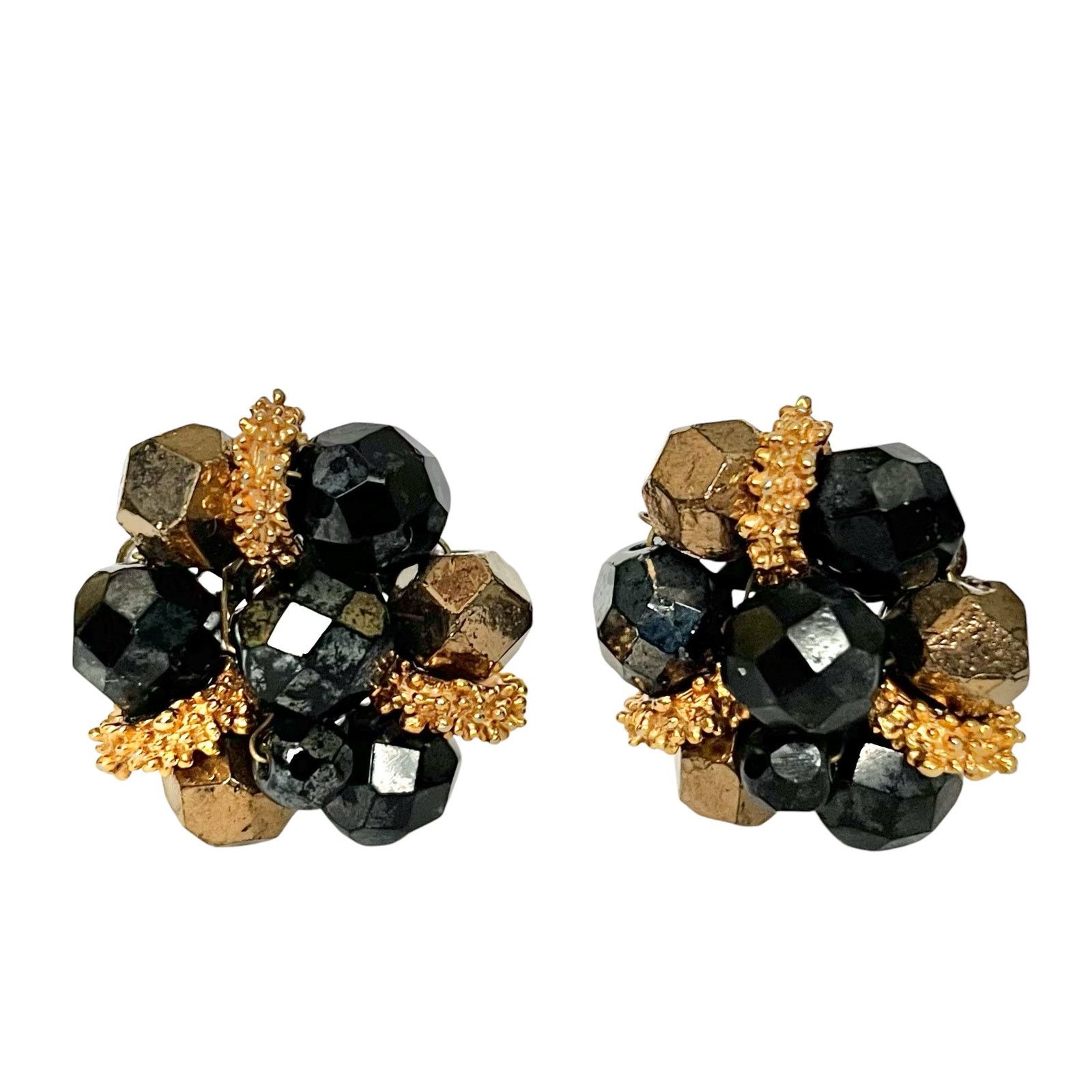 Vintage Vintage Laguna Black Gold Glass Beaded Clip-On Earrings Size ONE SIZE - 1 Thumbnail