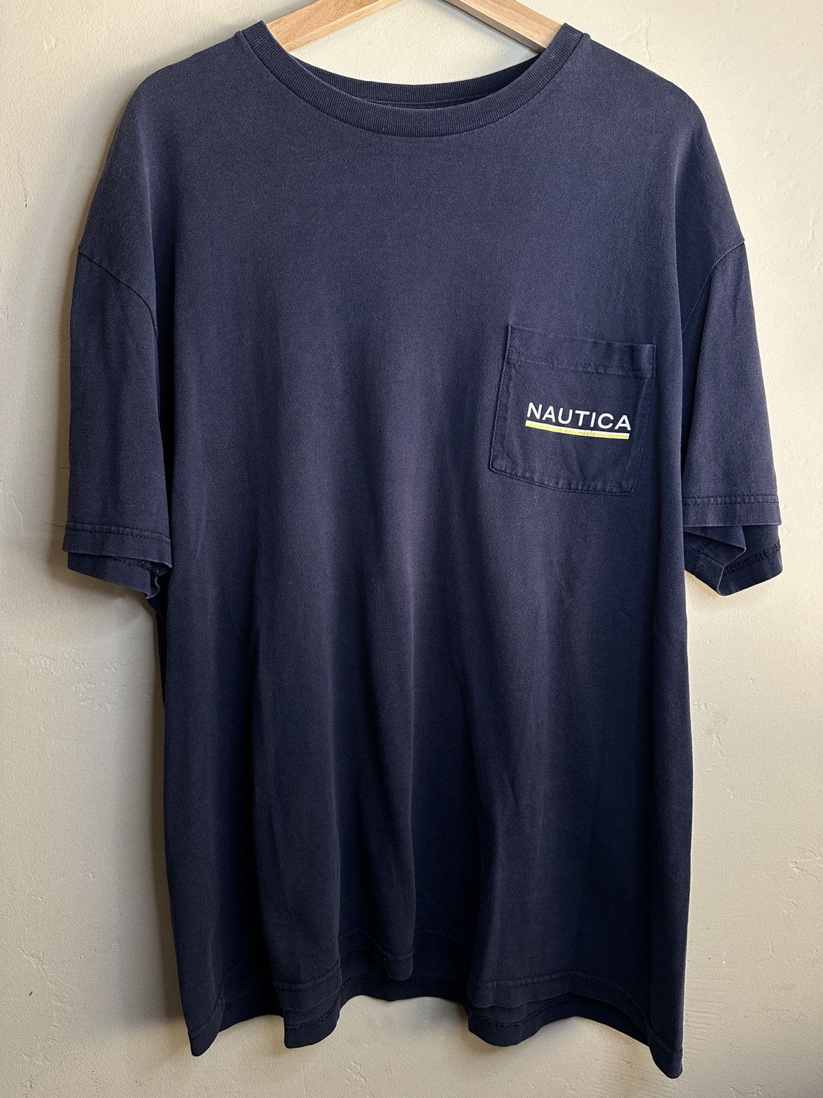 image of Made In USA x Nautica Vintage Nautica Sailboat Usa-Made Pocket T-Shirt in Navy/Blue/White (Size XL)