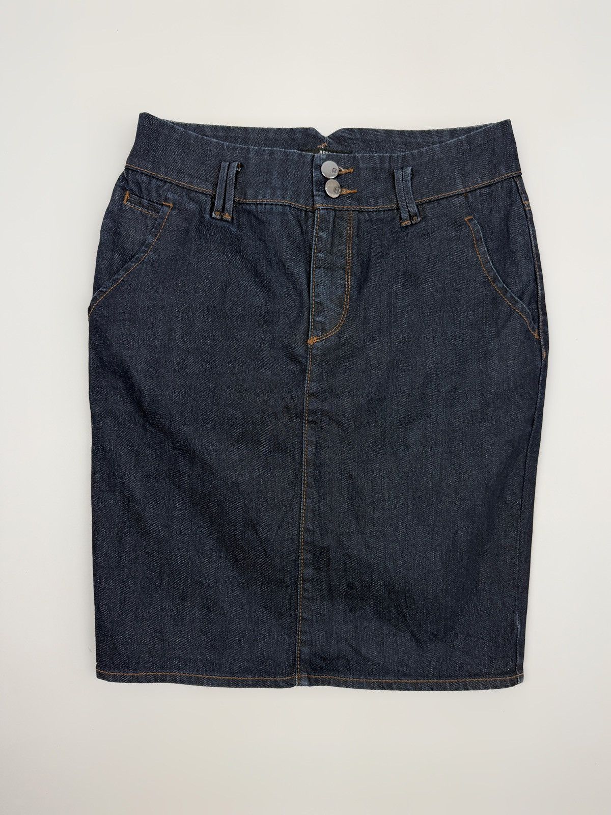 Hugo Boss Y2K Vintage Hugo Boss Dark Blue Denim Midi Pencil Skirt Size 30" / US 8 / IT 44 - 1 Thumbnail