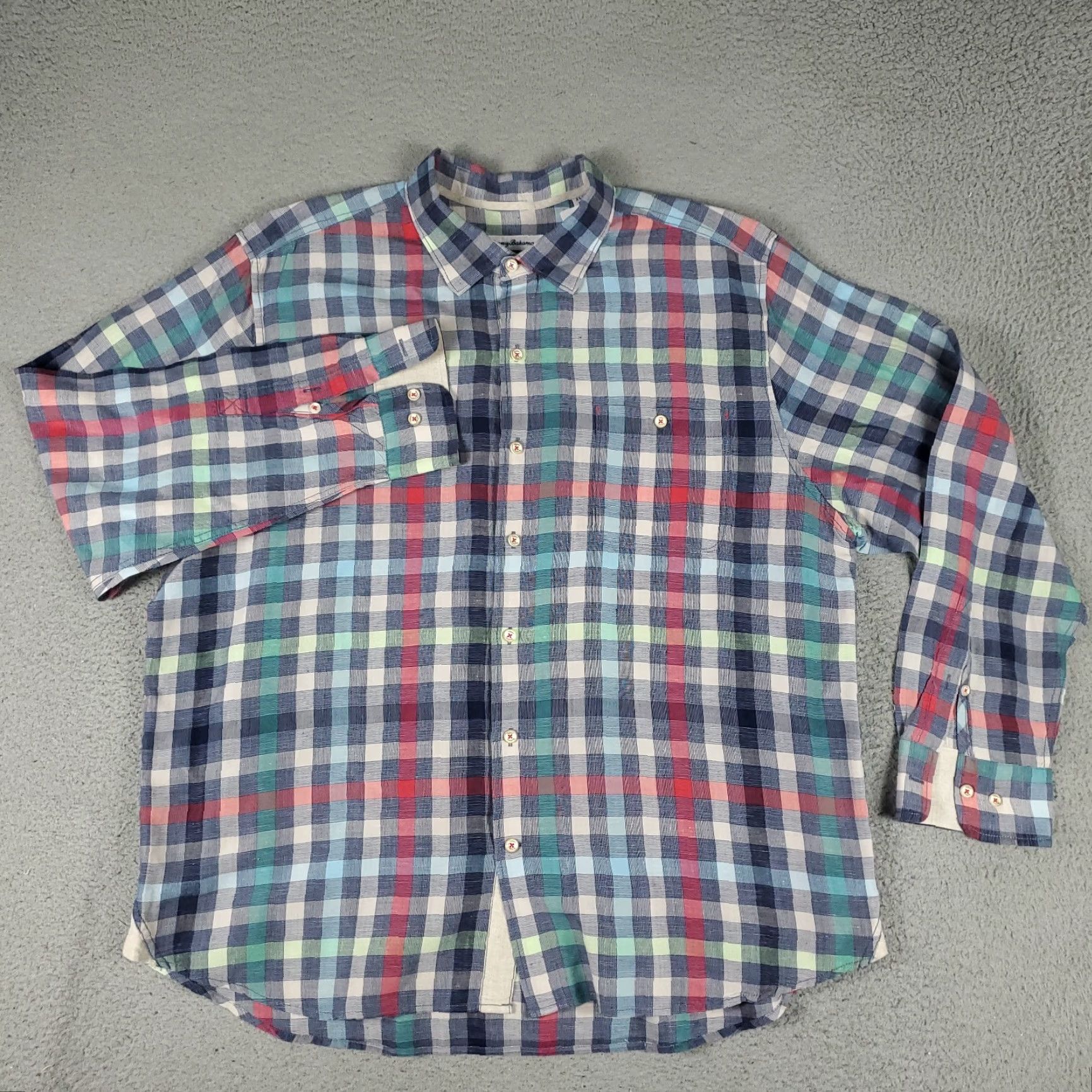 Tommy Bahama Tommy Bahama Shirt Mens XL Blue Plaid Linen Blend Button-Up Long Sleeve - Shirt - Adult XL - Blue - Tommy Bahama Size US XL / EU 56 / 4 - 2 Thumbnail