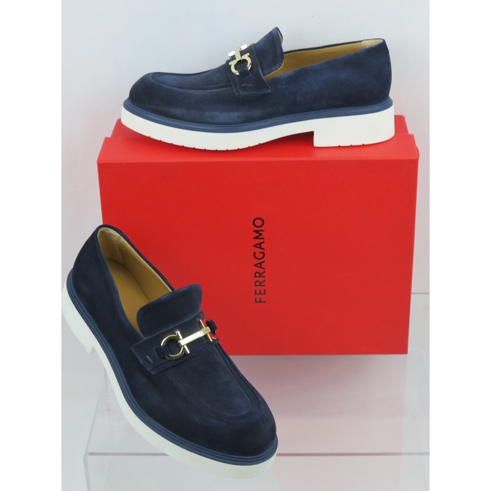 Salvatore Ferragamo FERRAGAMO FIORELLO BLUE SUEDE GANCINI BIT LOGO LOAFERS 11 IT Size US 12 / EU 45 - 8 Thumbnail
