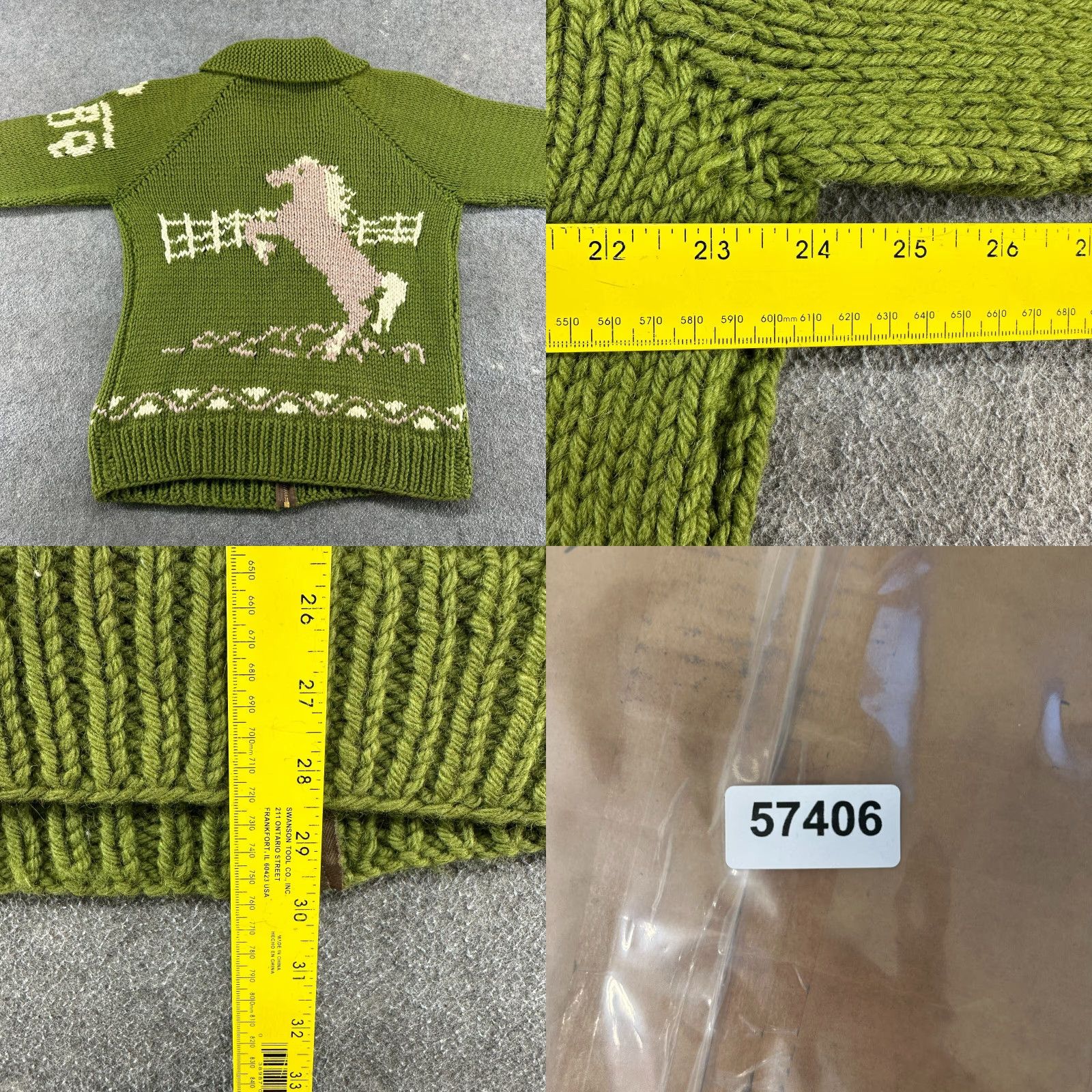 Native VINTAGE Cowichan Sweater Mens XL Green Full Zip Wool Shawl Native Peacewheel 50s Sweater Size US XL / EU 56 / 4 - 8 Thumbnail