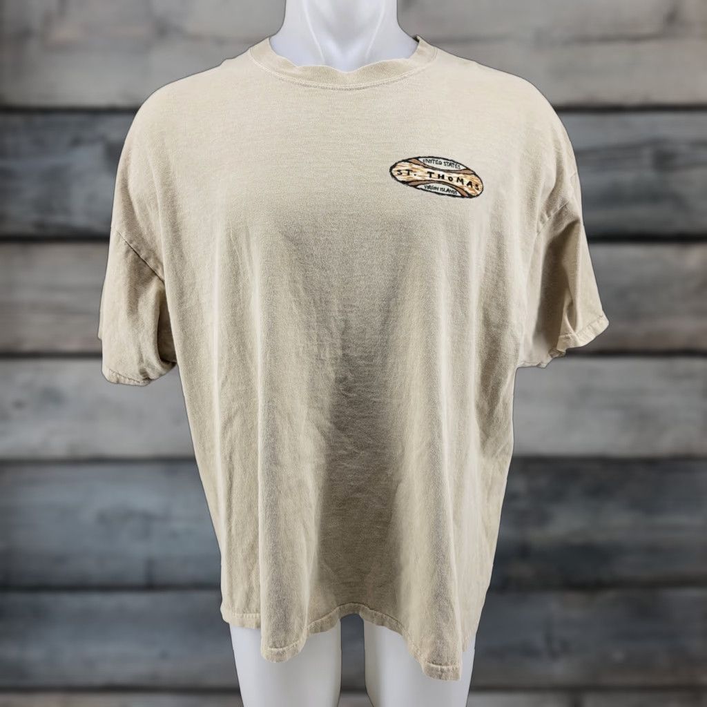 Vintage St Thomas US Virgin Islands T Shirt Tan XL Men Graphic Tee Island Crew Neck Short Sleeve Cotton Blend Vintage: No Size US XL / EU 56 / 4 - 1 Thumbnail