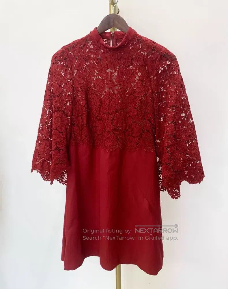Valentino Valentino Burgundy lace paneled flared sleeve cropped dres Size XS / US 0-2 / IT 36-38 - 1 Thumbnail