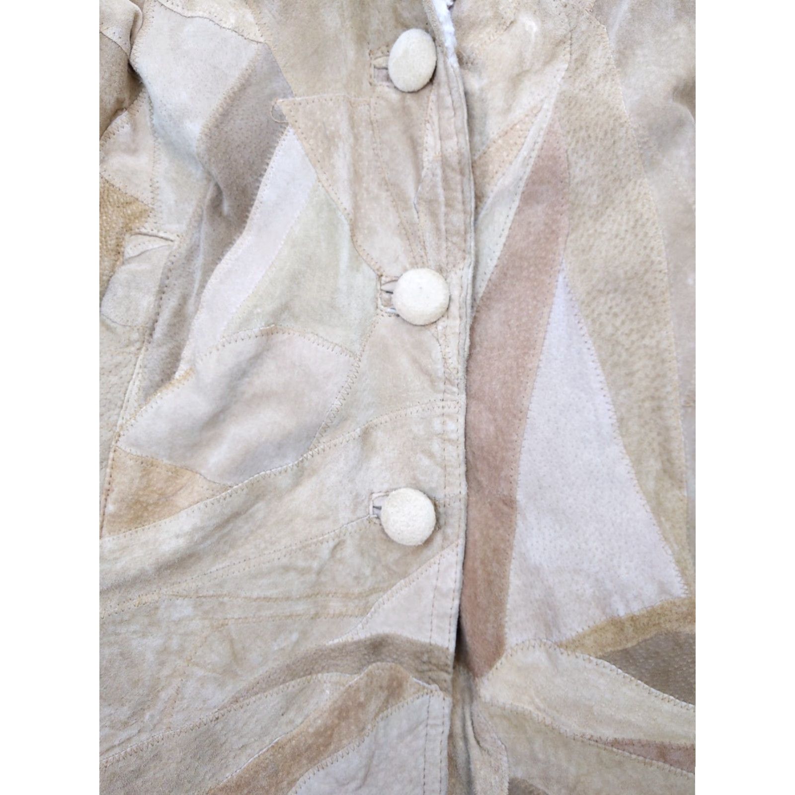 Vintage VINTAGE Leather Coat Womens M Beige Hooded Patchwork Shearling Lined Parka Size M / US 6-8 / IT 42-44 - 4 Thumbnail