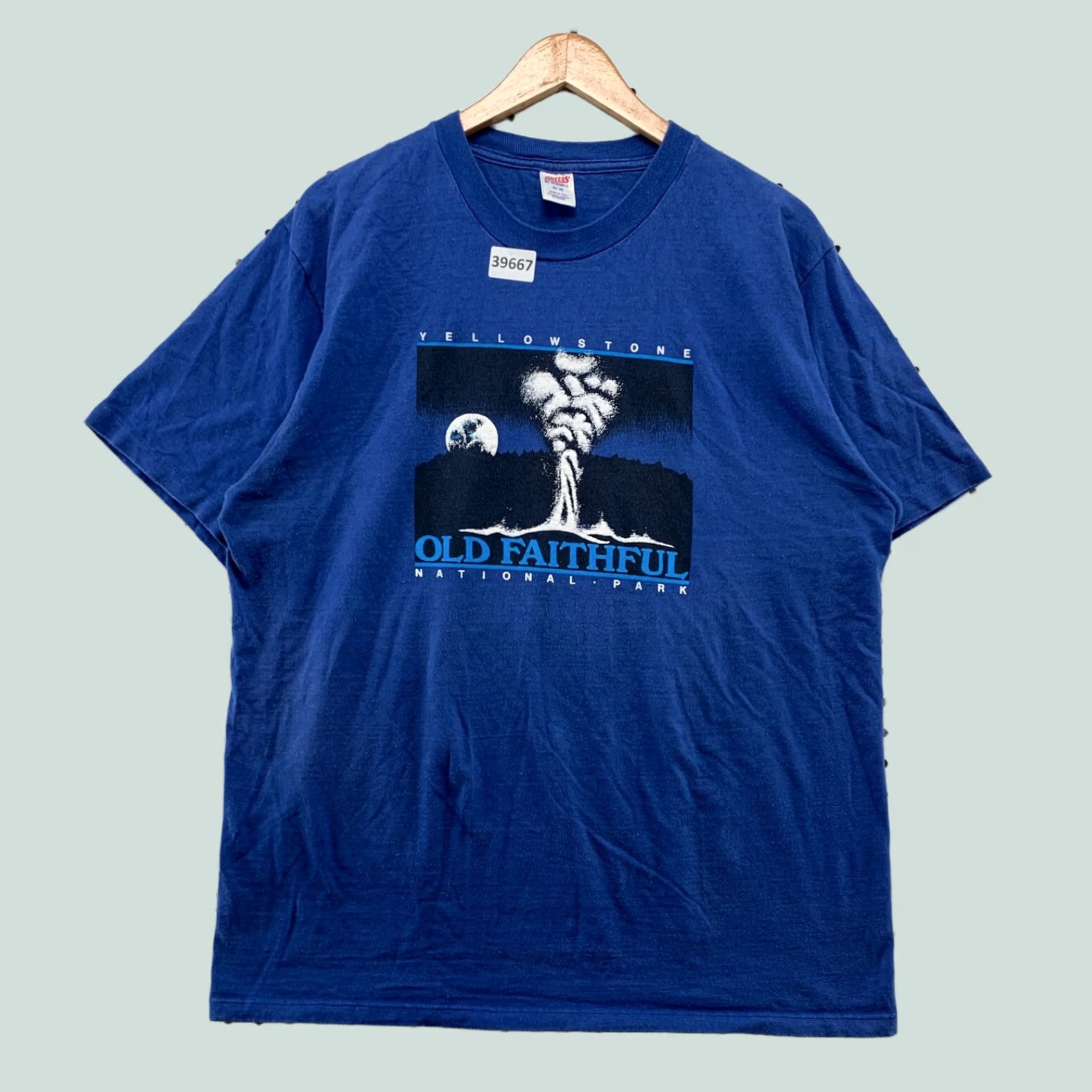 Jerzees VINTAGE Yellowstone Old Faithful Shirt Men XL Blue 80s Park T-Shirt Graphic Print Short Sleeve Crew Neck Mens Size US XL / EU 56 / 4 - 1 Thumbnail