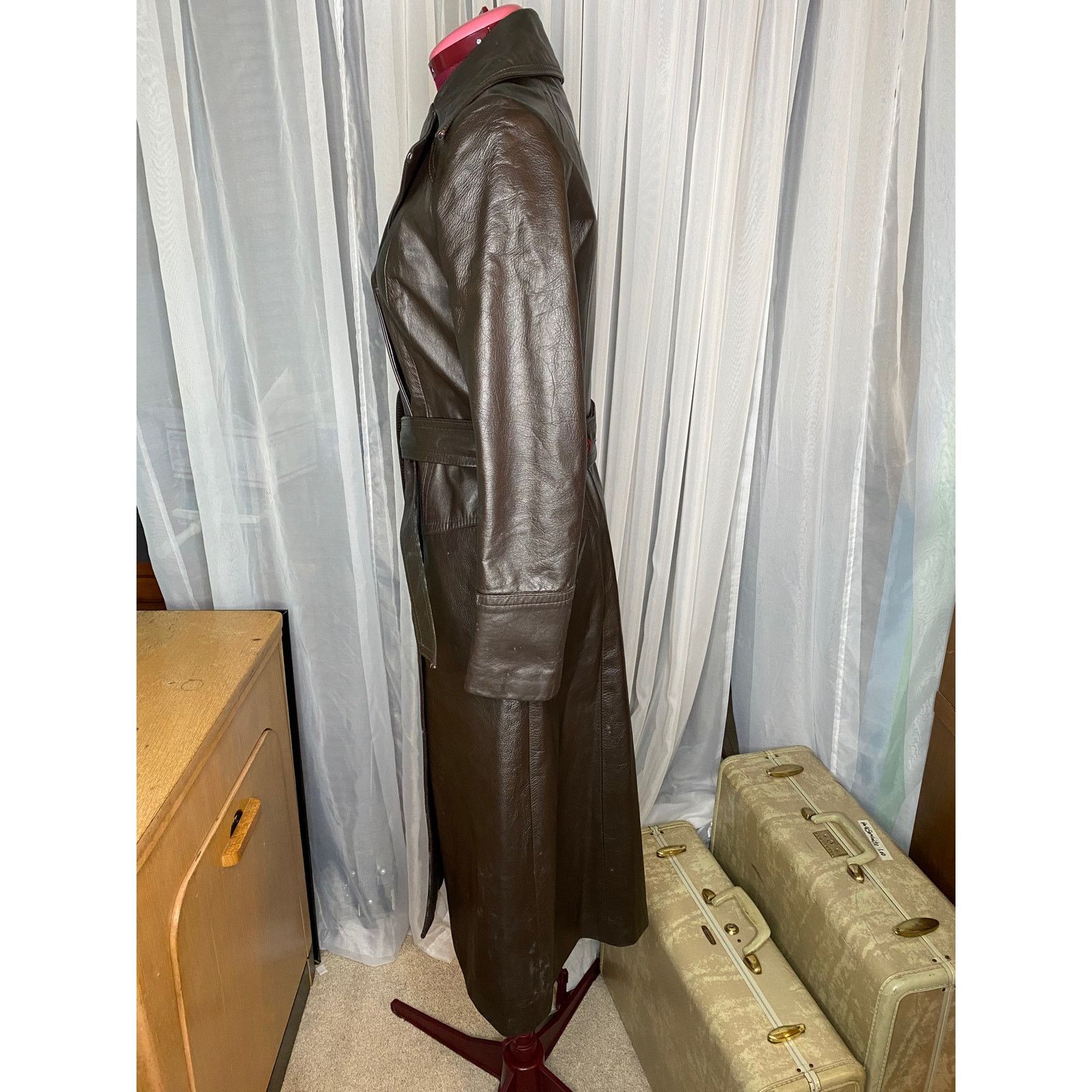 Vintage leather trench coat brown double breasted Vintage 1970s sz 7 Size S / US 4 / IT 40 - 6 Thumbnail