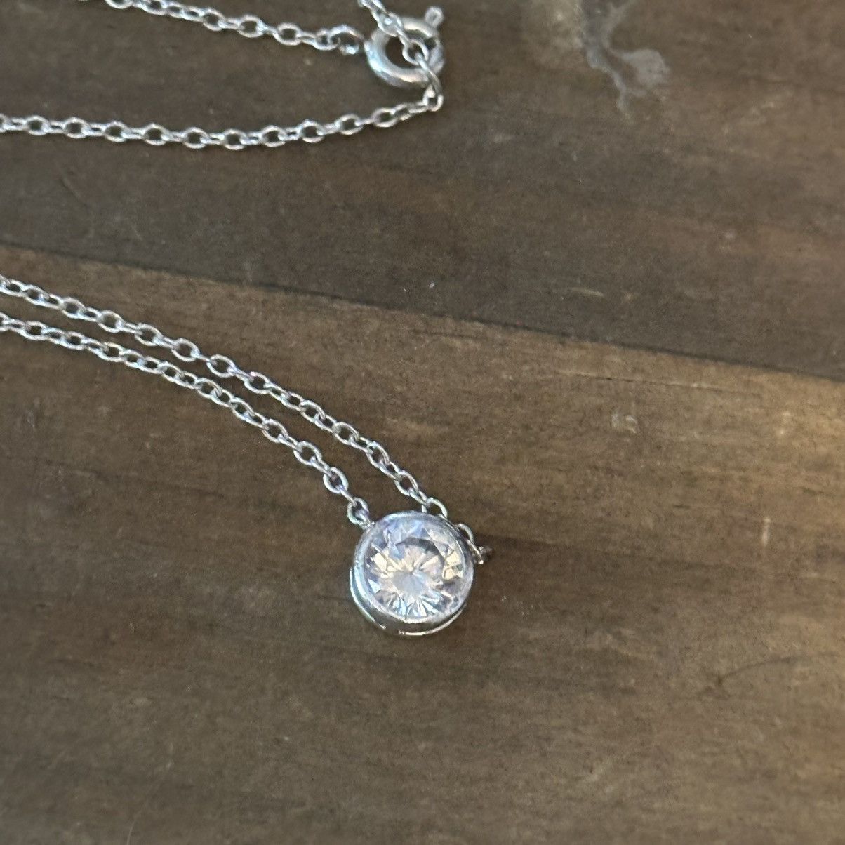 Vintage Vintage LA signed silver tone solitaire CZ pendant necklace Size ONE SIZE - 3 Thumbnail