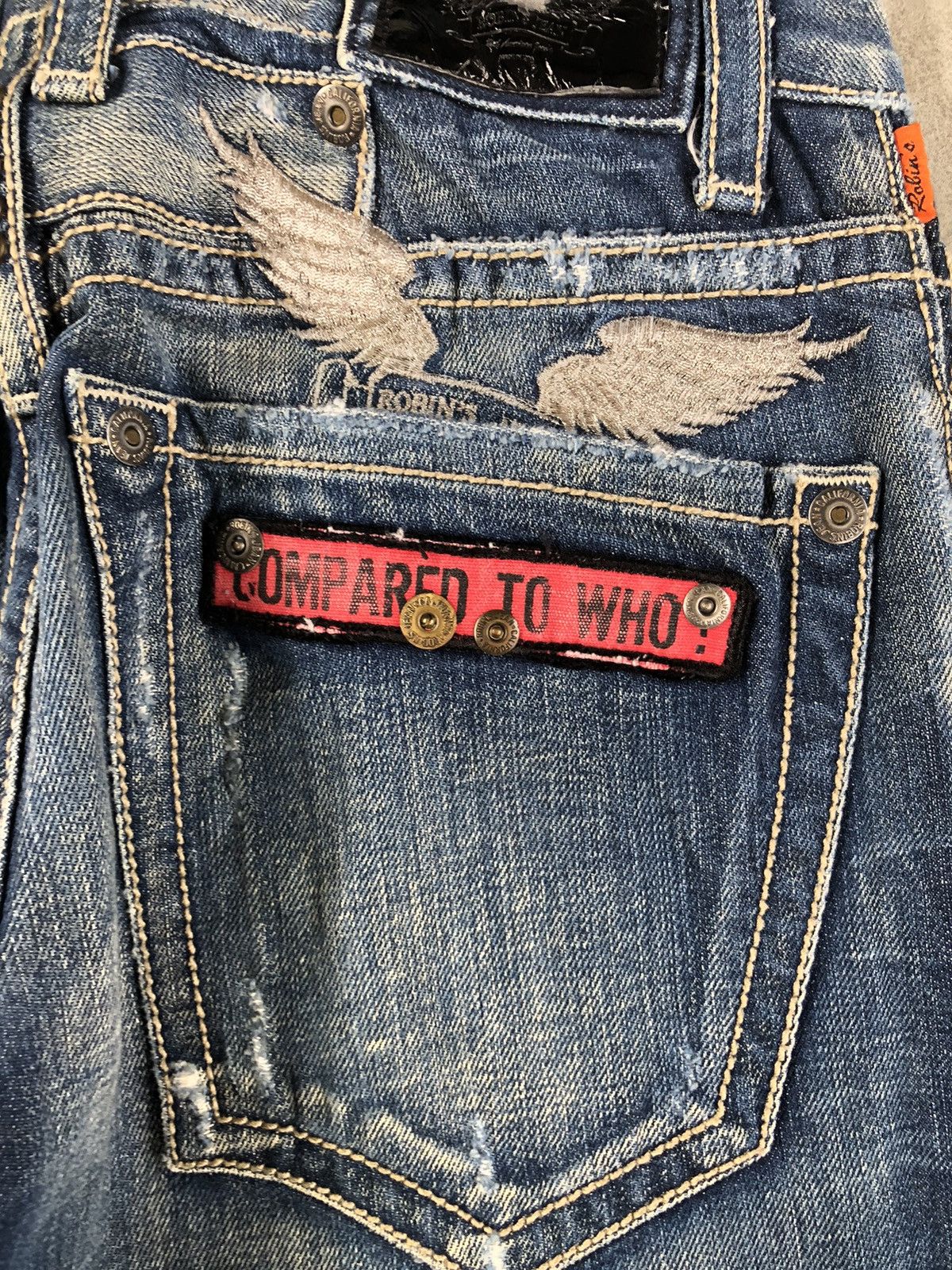 Robins Jeans Vintage Robin’s Embroidered Chrome Distressed Jeans Size US 28 / EU 44 - 15 Thumbnail