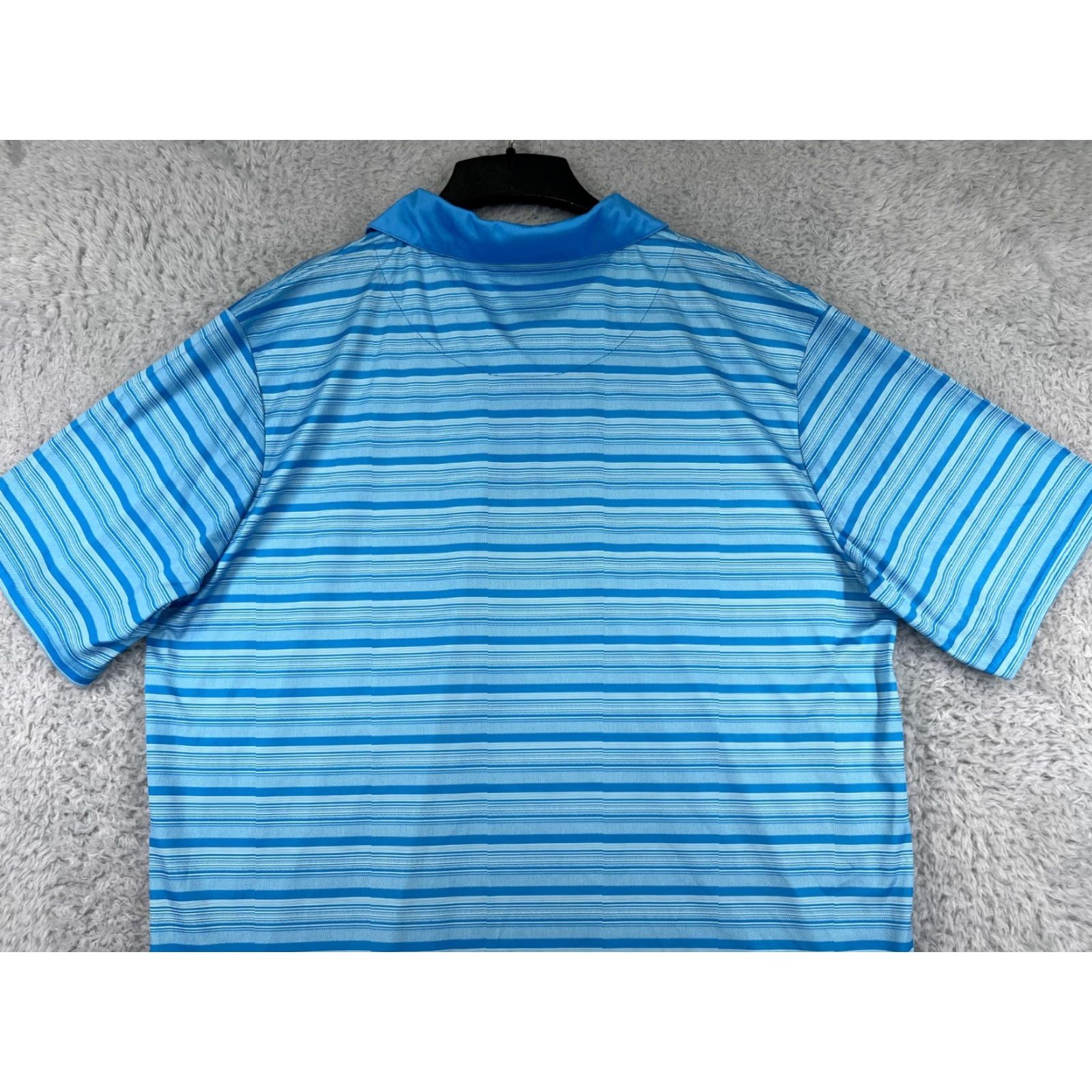 Vintage R&R Polo Shirt Mens 2XL 100% Polyester Striped Blue Polo Shirt Casual, Workwear, Golf, Athletic Mens Shirt Size US XXL / EU 58 / 5 - 7 Thumbnail