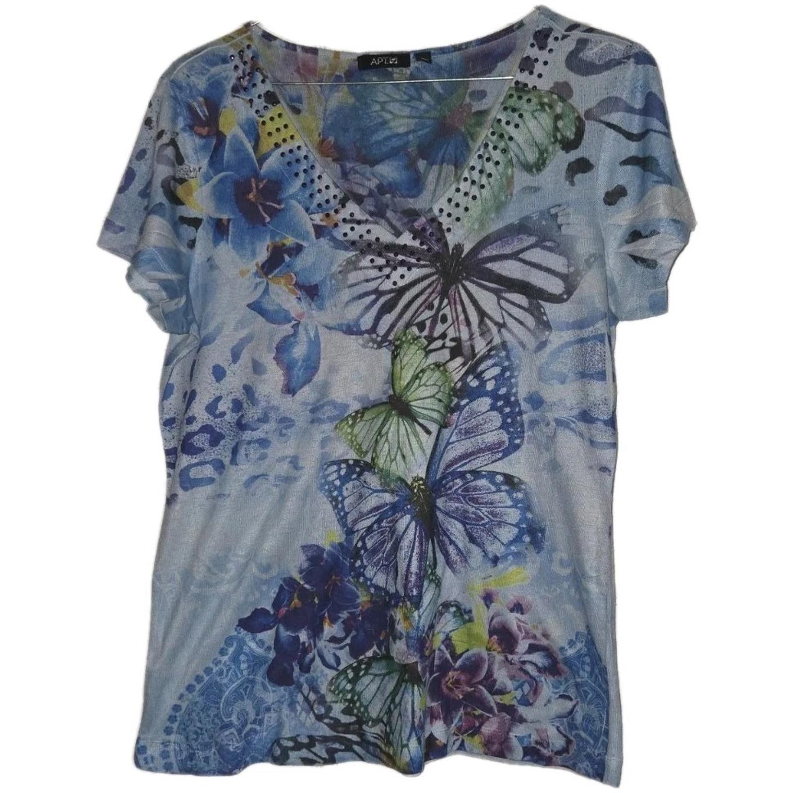 Apt. 9 APT. 9 Colorful Blue Green Butterfly Floral Print Blouse Top Size L / US 10 / IT 46 - 1 Thumbnail