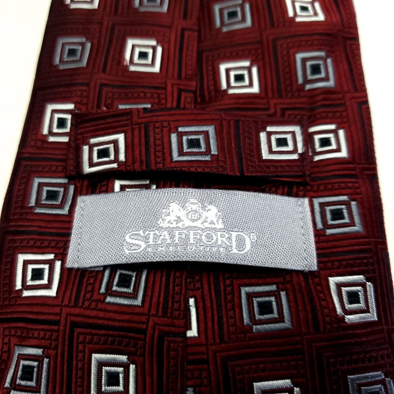 Stafford Stafford Red Geometric Woven Wide Silk Tie Size ONE SIZE - 3 Thumbnail