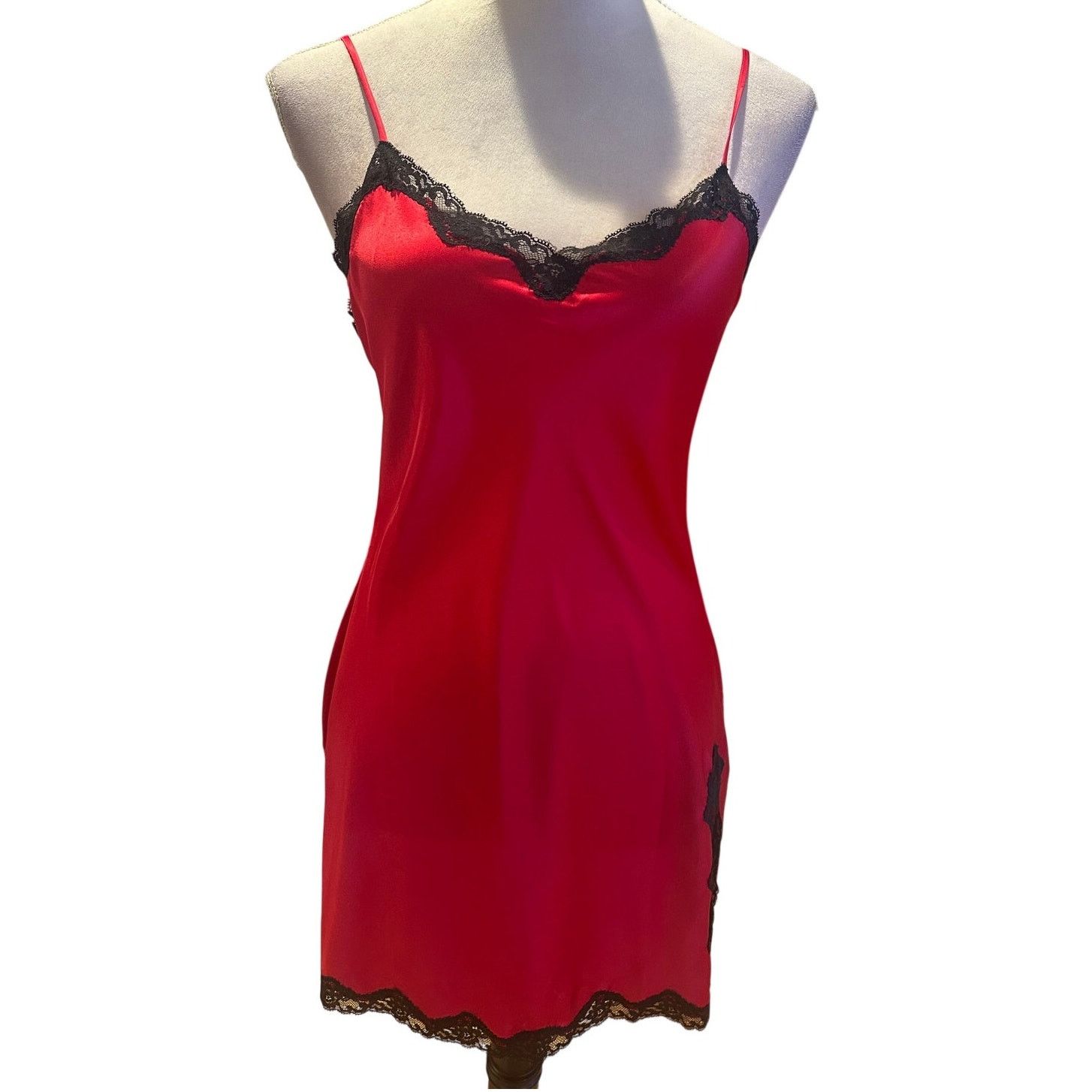 Victoria's Secret Victoria's Secret Satin Red Slip Dress With Black Lace S Size ONE SIZE - 1 Thumbnail
