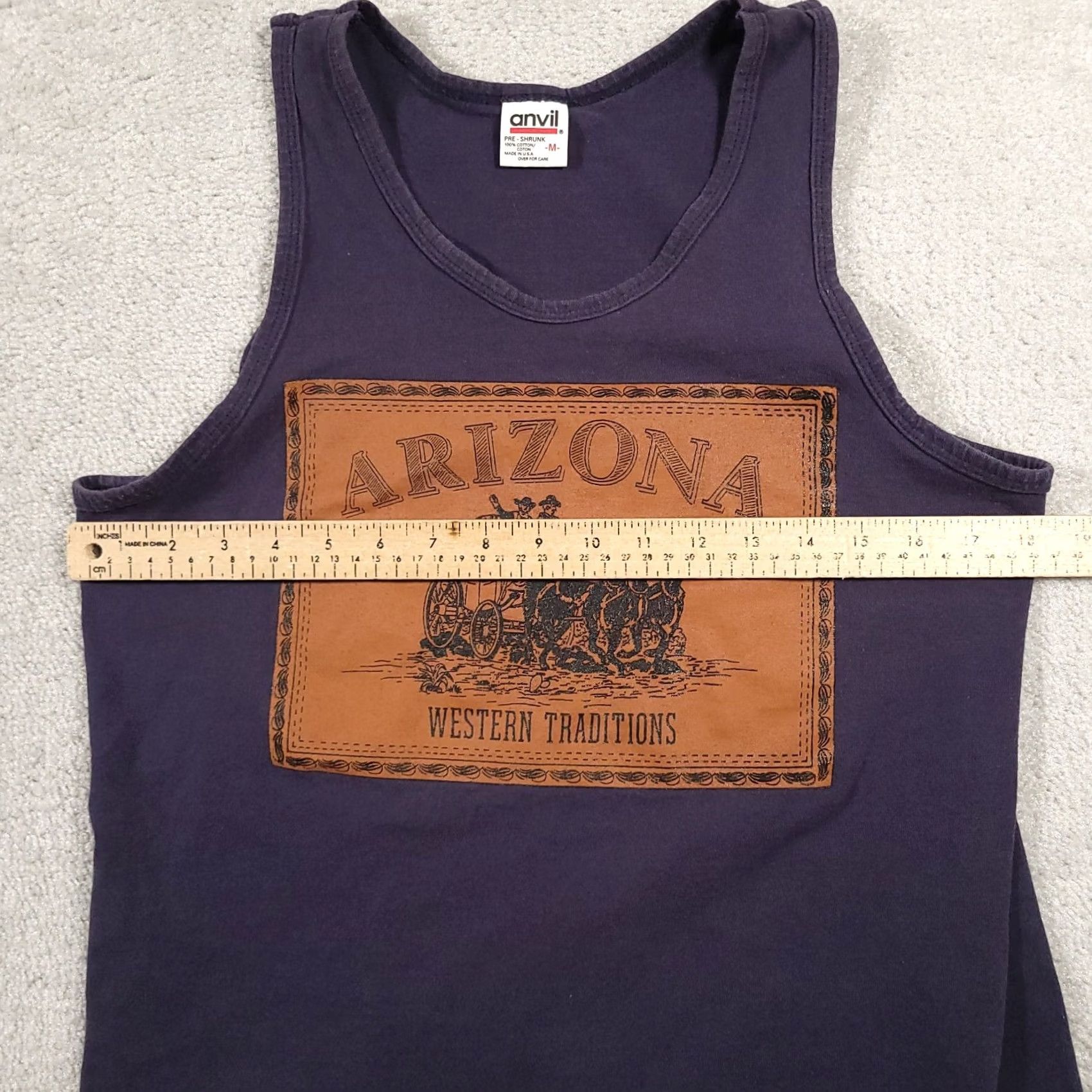 Anvil VINTAGE Anvil USA Made Arizona Shirt Western Traditions Sleeveless Crew Neck Blue Cotton T-Shirt Men M Medium Size US M / EU 48-50 / 2 - 5 Thumbnail