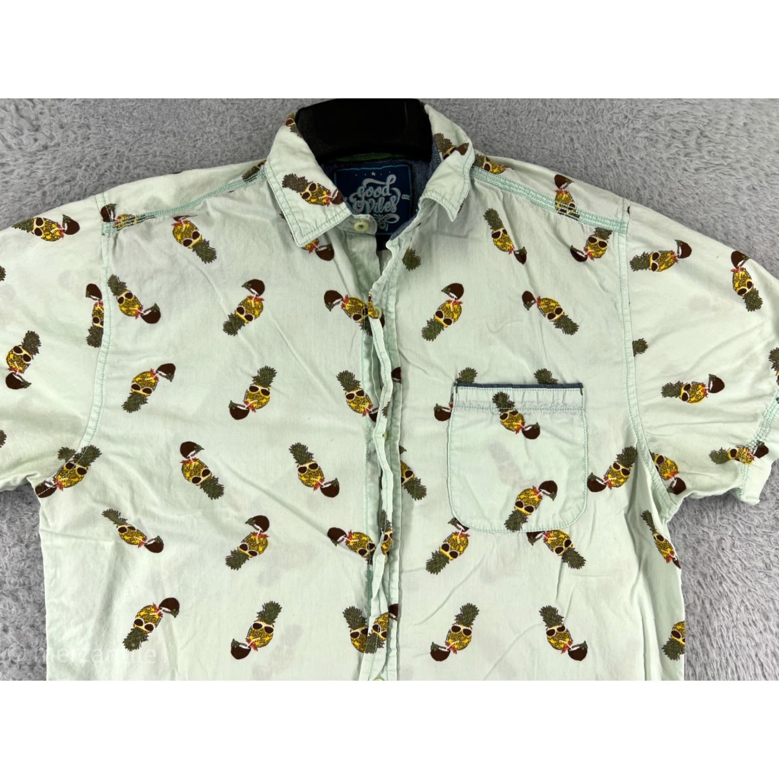 Vintage Good Vibes Shirt Mens Medium Green Button Up Pineapple All Over Print Cocktails Size US M / EU 48-50 / 2 - 5 Thumbnail