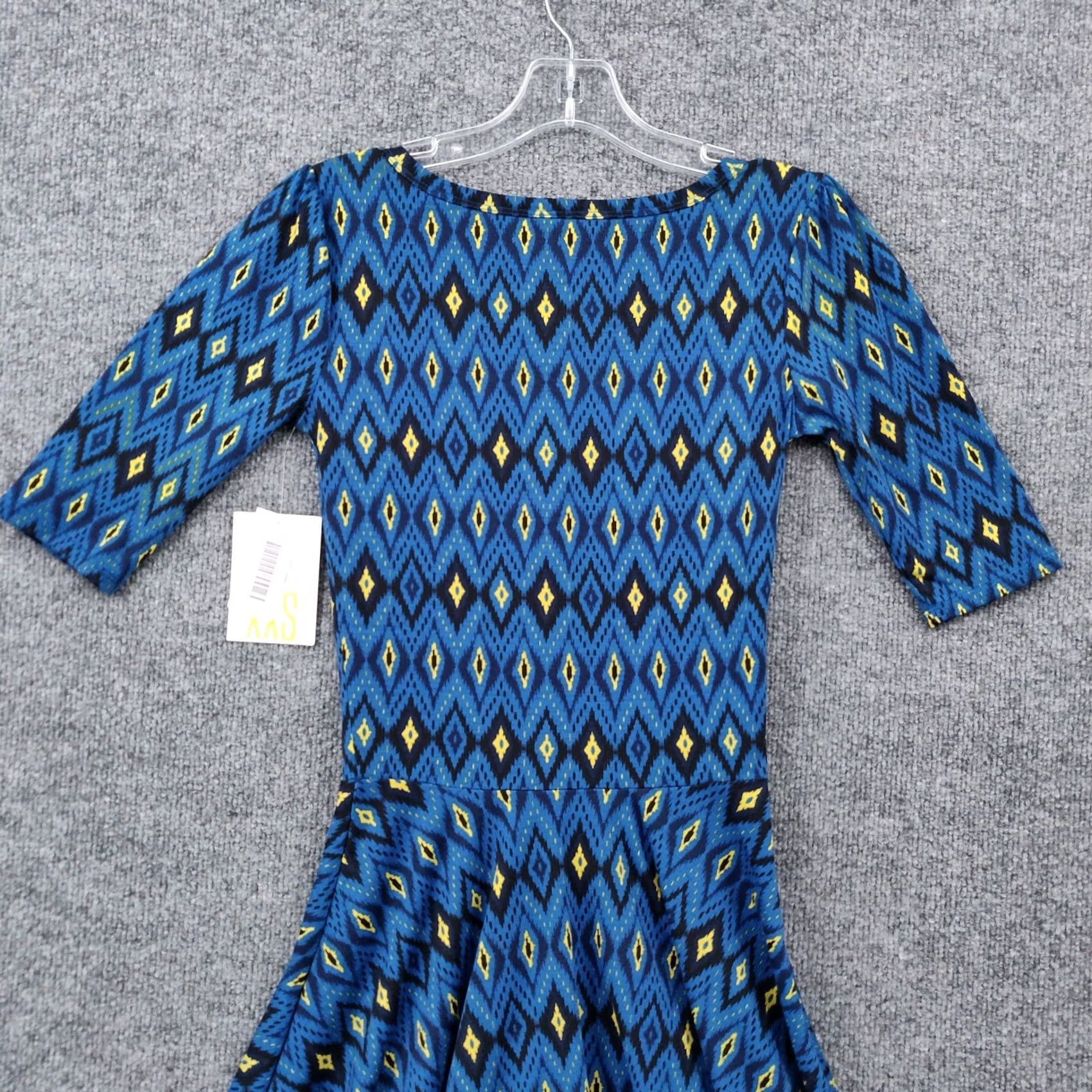 Vintage LulaRoe Dress Womens XXS 2XS Blue Fit & Flare Diamond Pattern Half Sleeve Pullover Knee Length Casual Party Workwear Womens Size XXS / US 00 / IT 34 - 6 Thumbnail