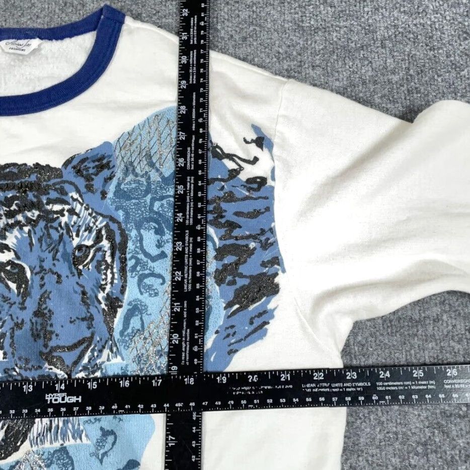Vintage Vintage 90s Tiger Collage Print Ringer Sweatshirt Women's XL White Blue Retro Casual Activewear Size XL / US 12-14 / IT 48-50 - 3 Thumbnail