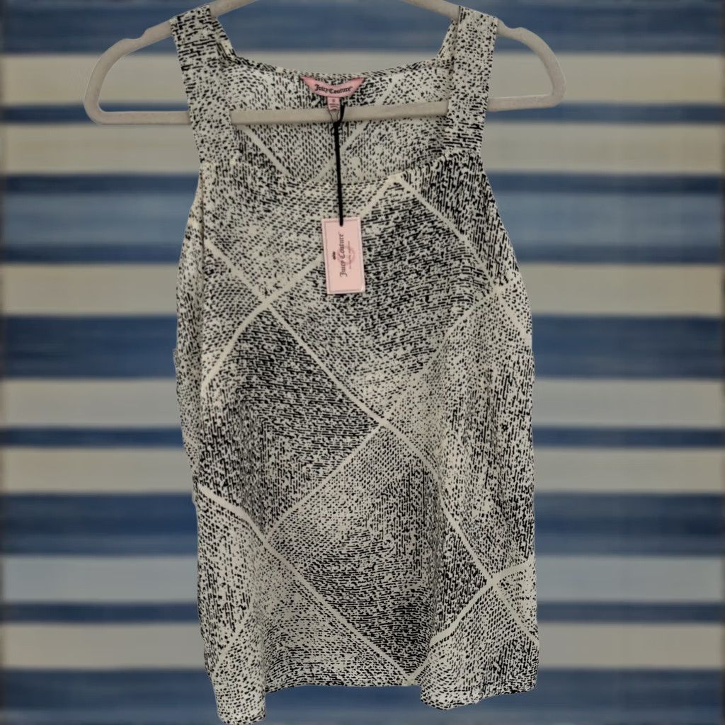 Juicy Couture Juicy Couture Tank Womens Small Sleeveless Stamped Jute Cream Black Geometric Dot Tunic Size S / US 4 / IT 40 - 1 Thumbnail
