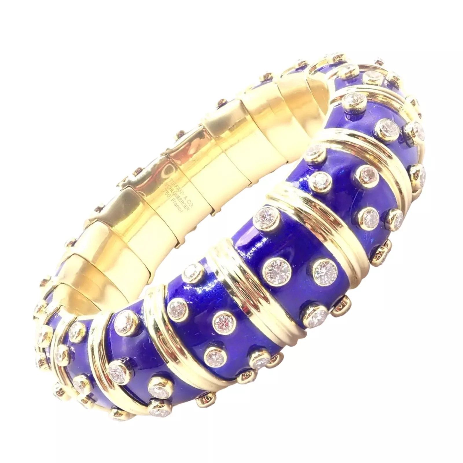 Tiffany & Co. Schlumberger Dots 18k gold Diamond Enamel Bangle Bracelet Size ONE SIZE - 1 Thumbnail