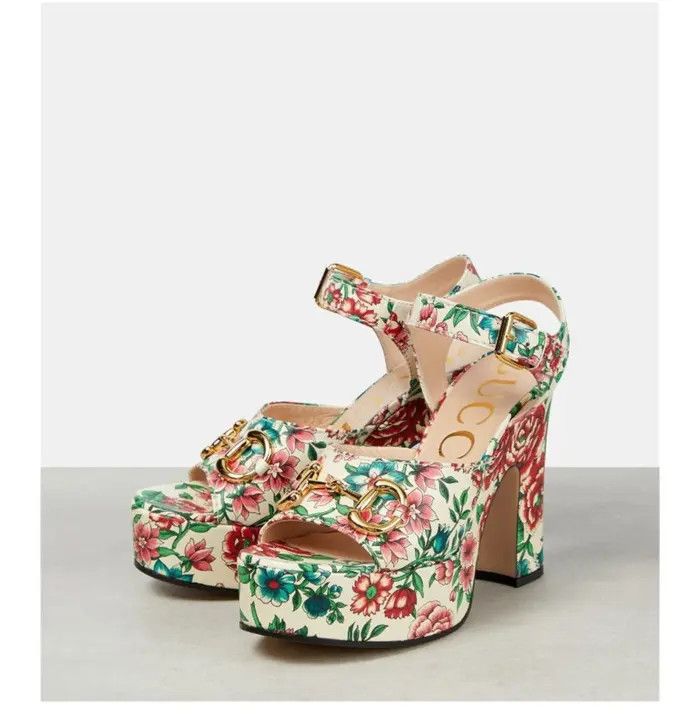 Gucci o1s1wg110225 Horsebit Platform Sandals in Multicolor Size US 7 / IT 37 - 2 Thumbnail