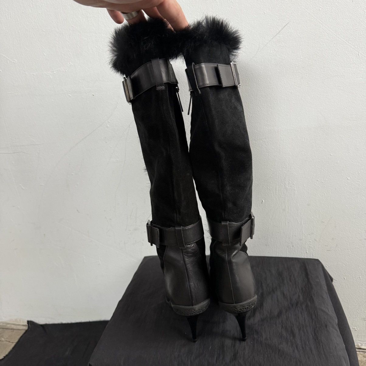 DKNY DKNY Knee High Leather Boots With Heels Rabbit Fur Straps Size US 8 / IT 38 - 6 Thumbnail
