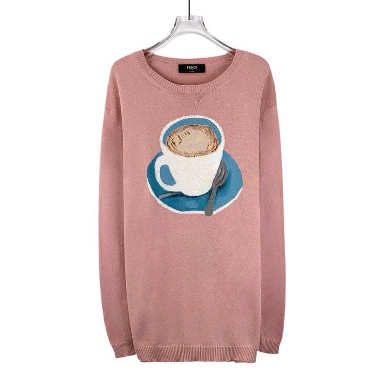 Fendi FENDI Pink and Coffee Floral Printed Cotton Crew Neck Long Size US L / EU 52-54 / 3 - 1 Thumbnail