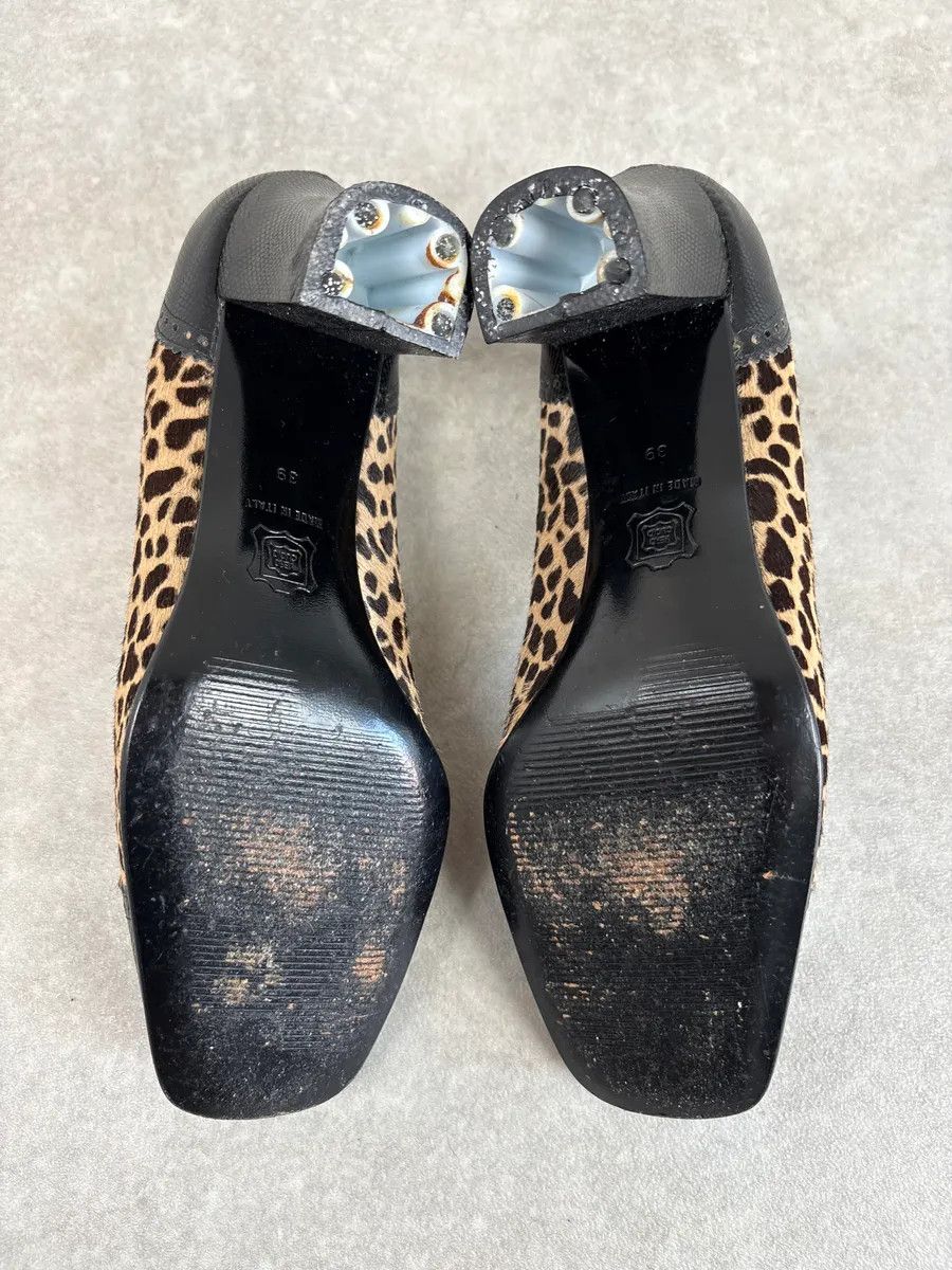 Vintage 1990s Gianni Versace Teal Leopard Pony Hair Pumps Heels Size US 8 / IT 38 - 7 Thumbnail