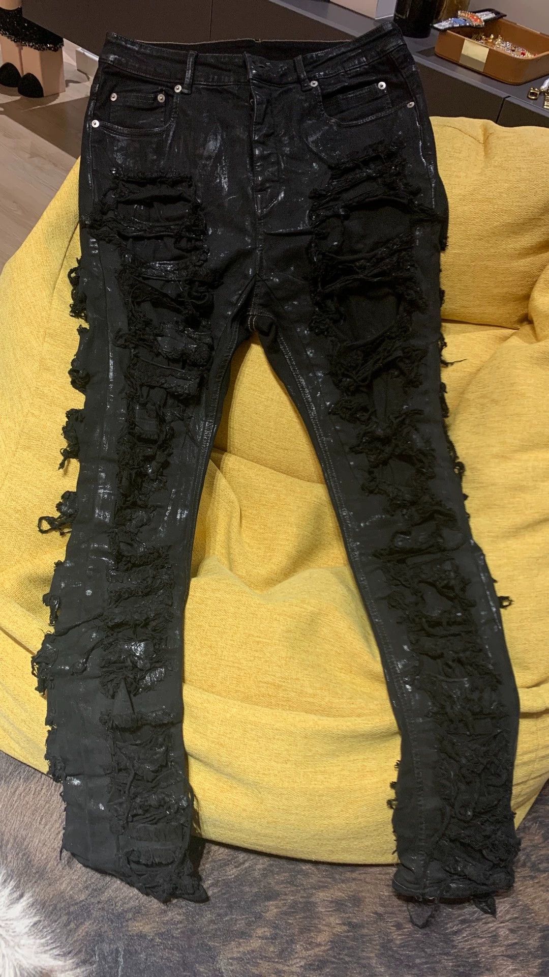 Rick Owens Rick Owens Imitation old damaged wax elastic jeans  