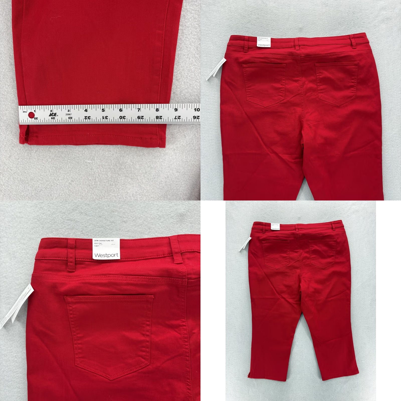 Vintage Westport Pants Womens 20W Red Twill Stretch Capri Pockets Summer Signature Fit Size 42" / US 20 - 8 Thumbnail