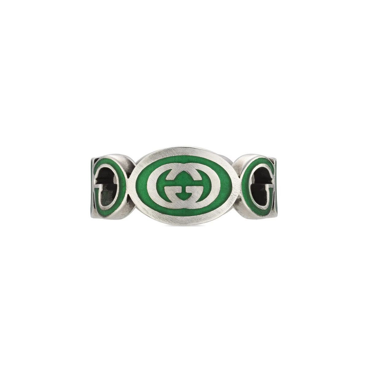 Gucci Gucci Interlocking G Sterling Silver Green Enamel Ring Size ONE SIZE - 2 Thumbnail