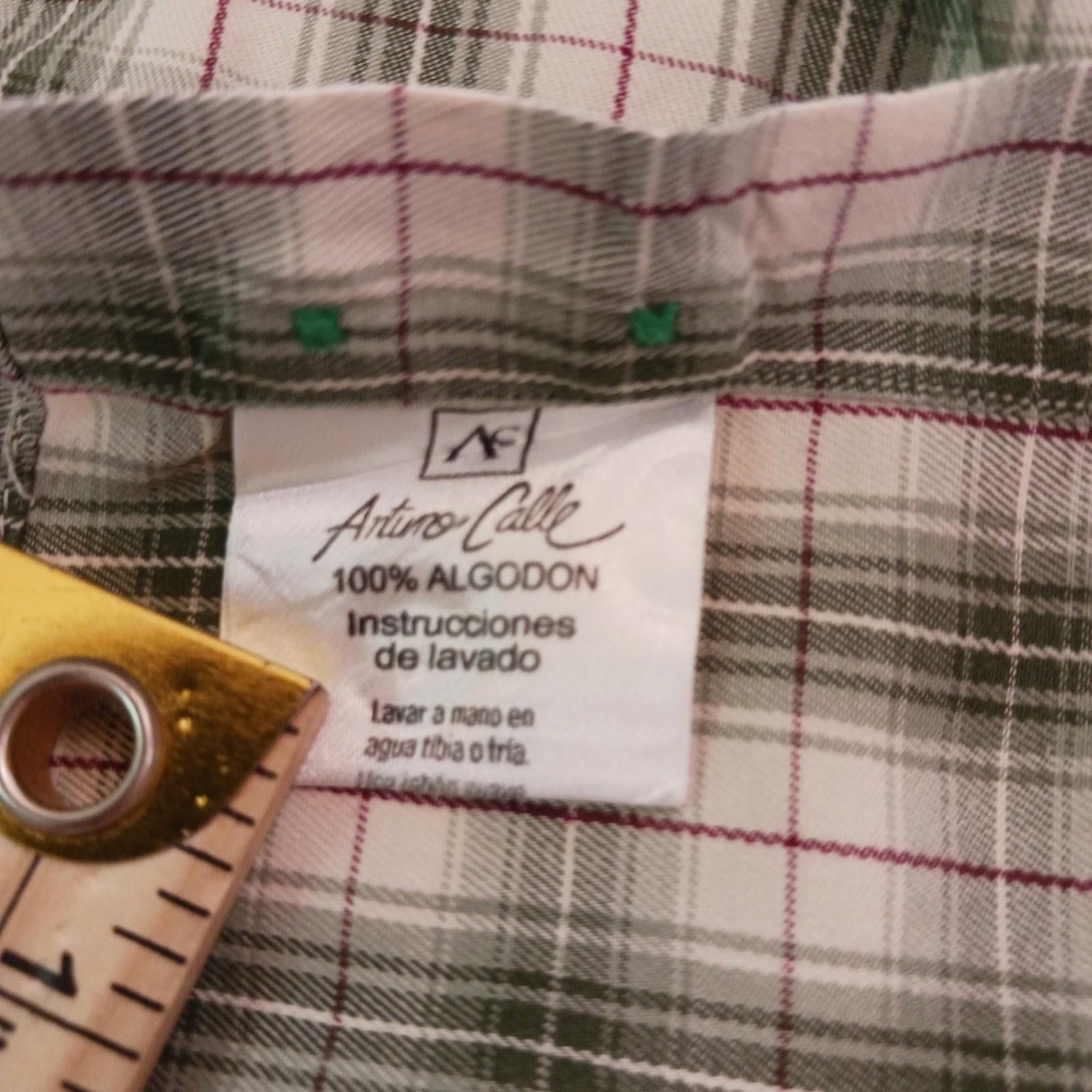 Designer Arturo Calle Men's Cotton Green/Beige Plaid Shirt XL Size US XL / EU 56 / 4 - 4 Thumbnail