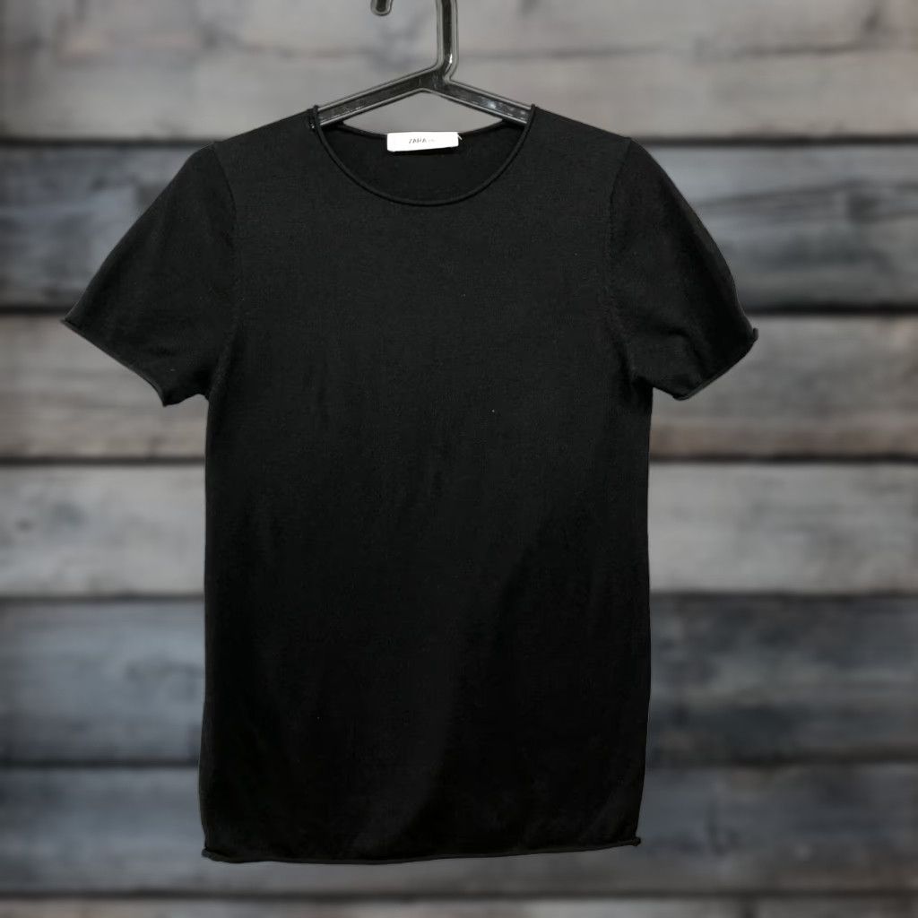 Zara Zara Crewneck Short Sleeve Top Womens Small Black Lightweight Knit Cotton Blend Casual T-Shirt Size S / US 4 / IT 40 - 1 Thumbnail