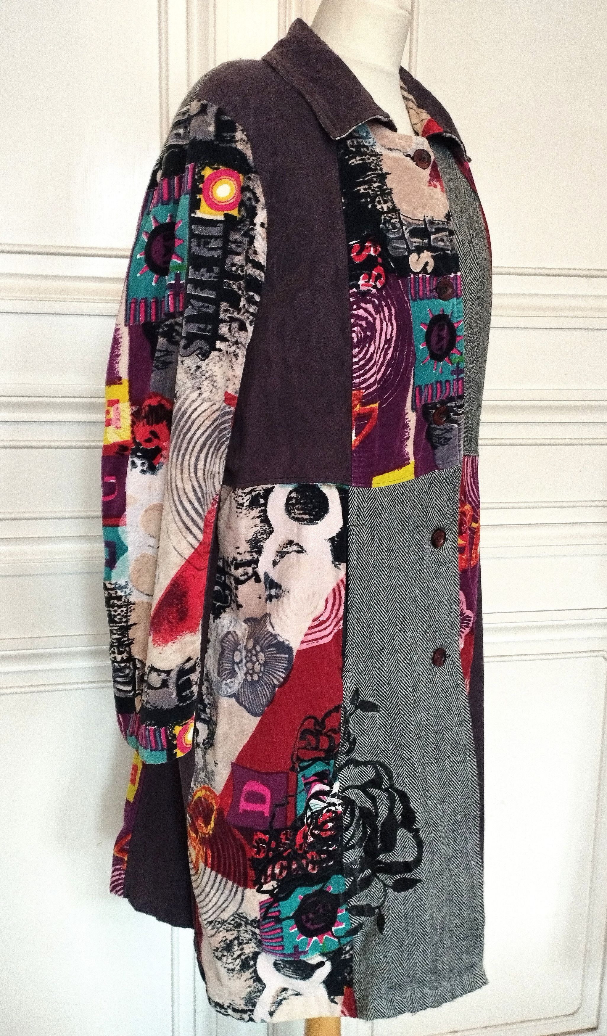 Designer Rene Derhy Manteau Mi Saison Souple Tweed et Velours T 4 XL Size 4XL / US 24-26 - 8 Thumbnail