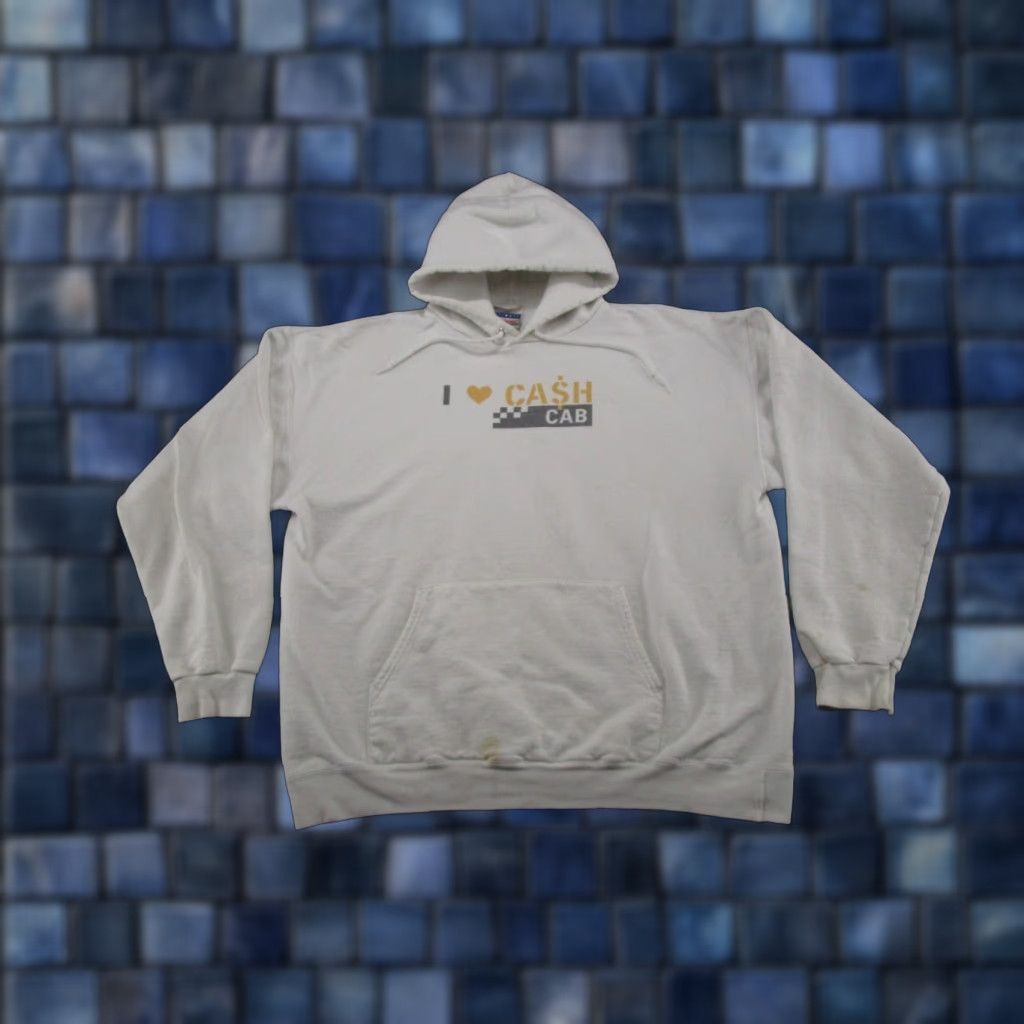 VINTAGE I Love Cash Cab Promo TV Discovery Channel Hoodie Sweatshirt Hanes 2XL Gray Mens Pullover Hooded Sweatshirt