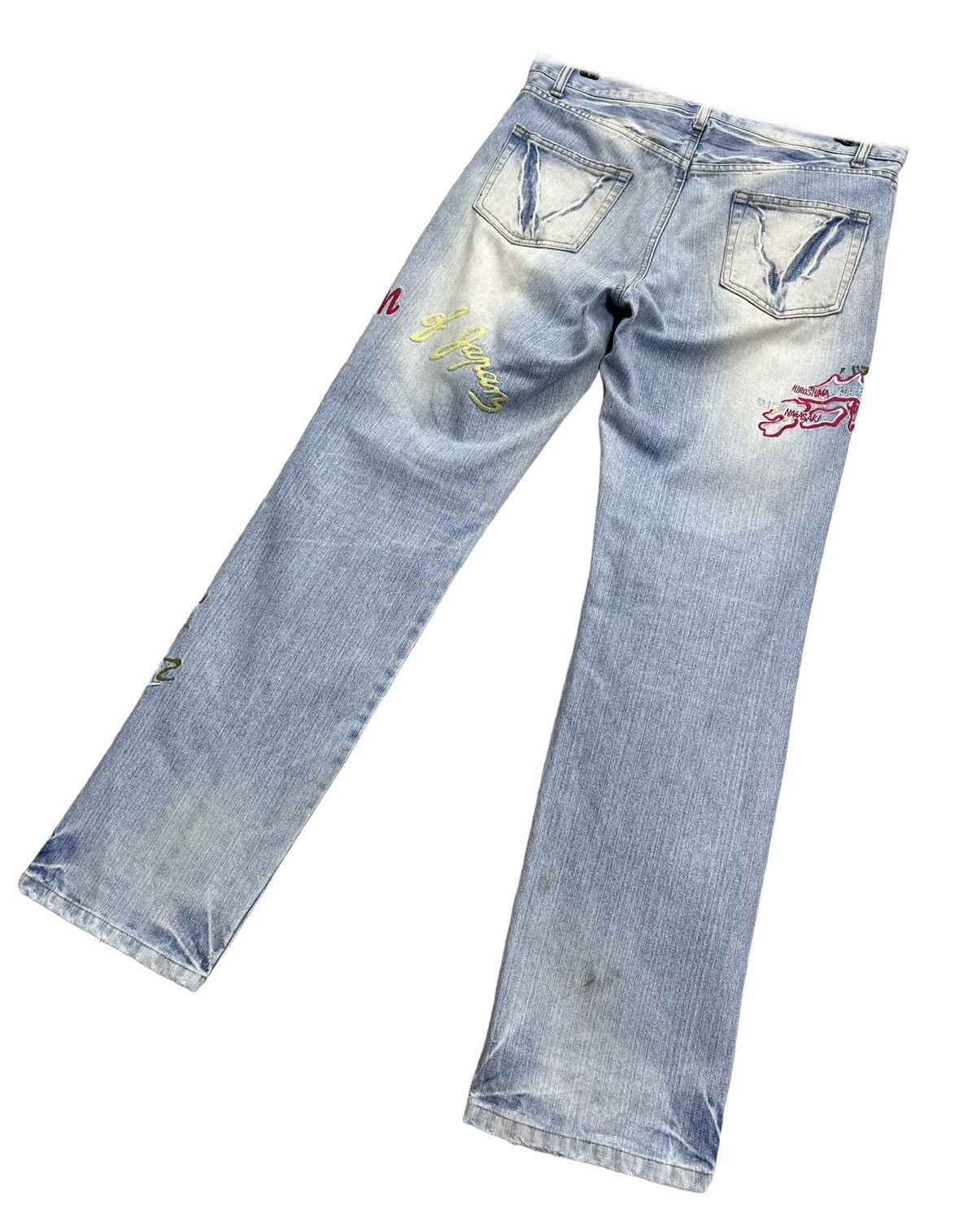 Japanese Brand 💥VISION OF JAPAN Sukajan Embroidery Light Wash Distressed Size 31" - 8 Thumbnail
