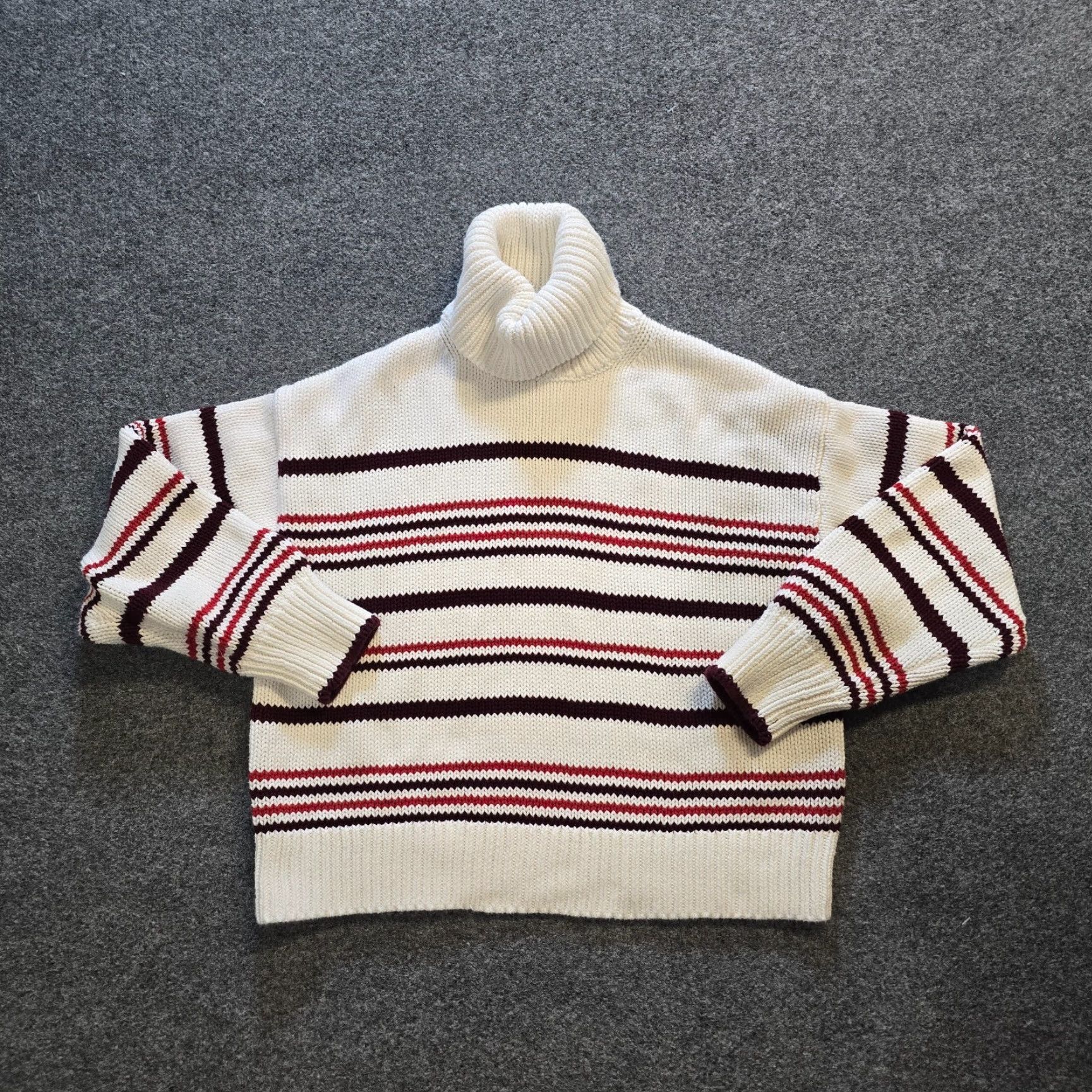 Madewell Madewell Sweater Top Womens Size Large White Red Striped Turtleneck Boxy Casual Shirt Size L / US 10 / IT 46 - 2 Thumbnail