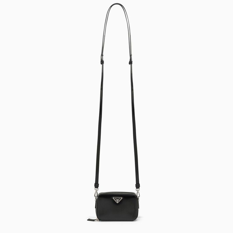 image of Prada Black Brushed Leather Bag With Logo, Men's