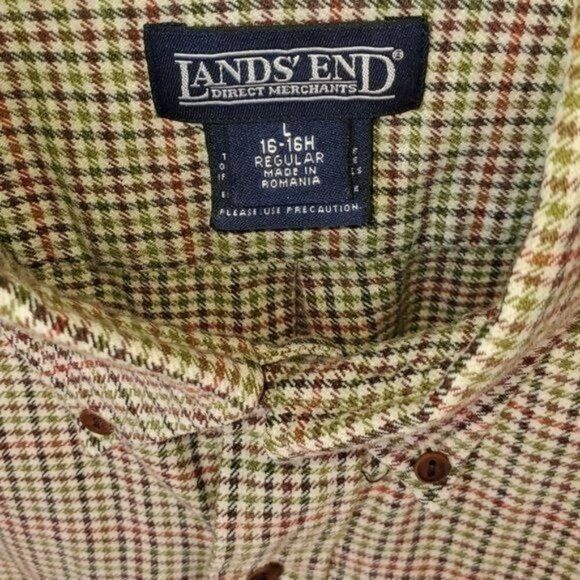 Vintage Lands' End Autumn Brown Plaid Flannel Casual Button Down Sz. Size US L / EU 52-54 / 3 - 4 Thumbnail