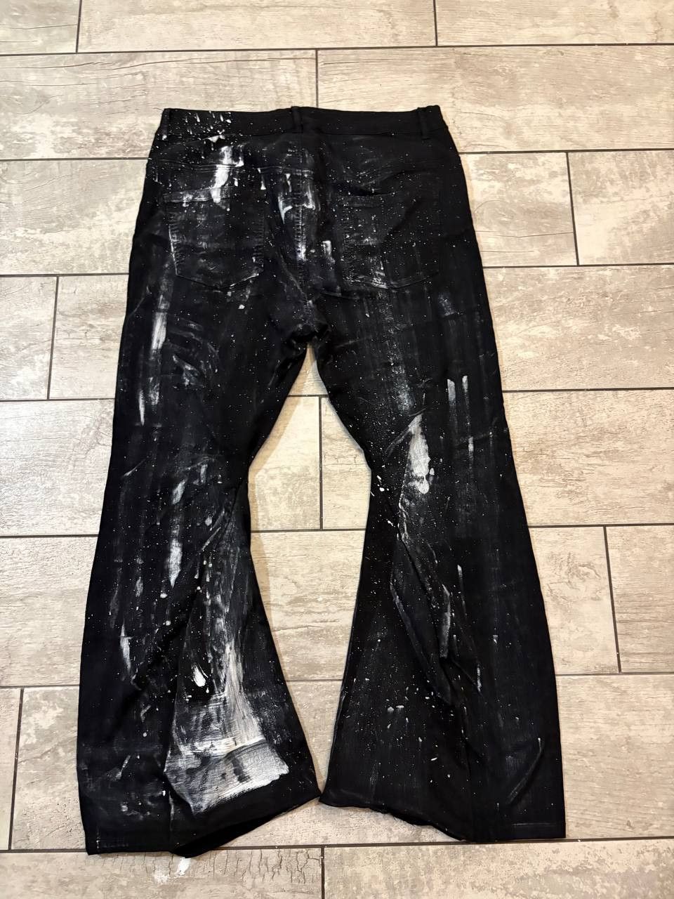 Japanese Brand Custom Black Baggy Distressed Jeans Painted Wide Leg Size US 31 - 1 Thumbnail