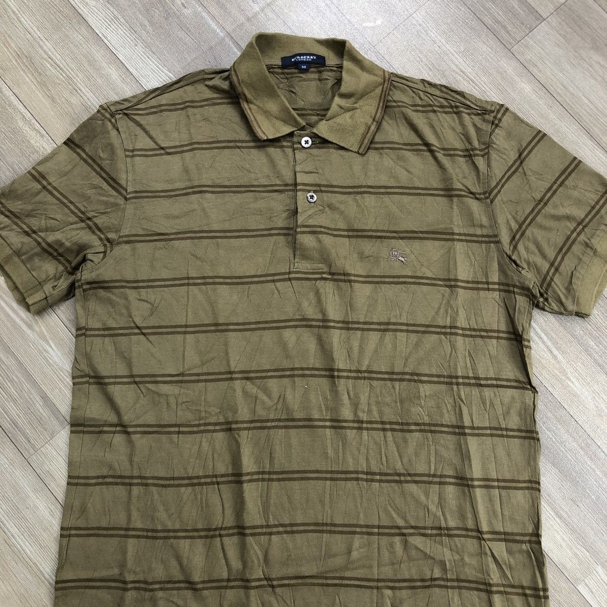Burberry × Designer × Vintage Vintage Burberry London Striped Olive Green Polo Shirt Size US M / EU 48-50 / 2 - 2 Thumbnail