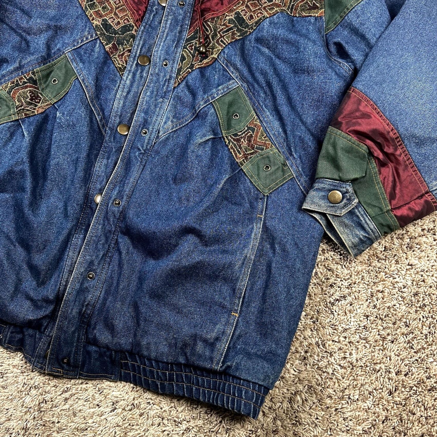 Vintage VINTAGE Two Twenty Women’s Blue Denim Patchwork Winter Lined Jacket XL Long Size XL / US 12-14 / IT 48-50 - 7 Thumbnail