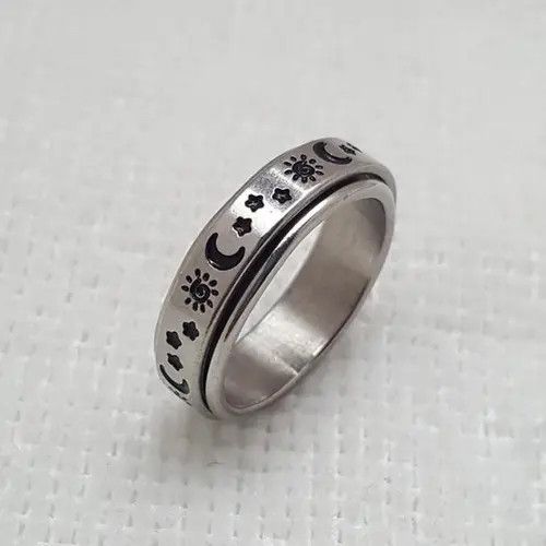 Vintage Silver & Black Spinner Moon Star Sun Ring Size - 12 RGN 738 Size ONE SIZE - 1 Thumbnail