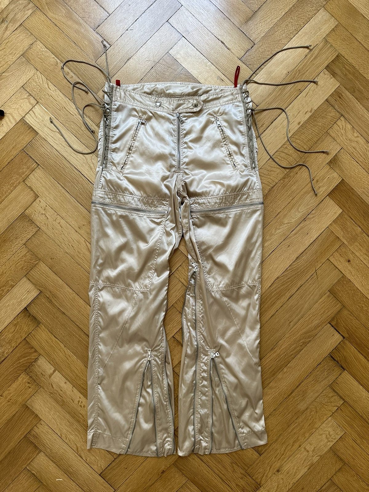 Prada Vintage Nylon Archive Bondage Zipper Laced Cargo Pants