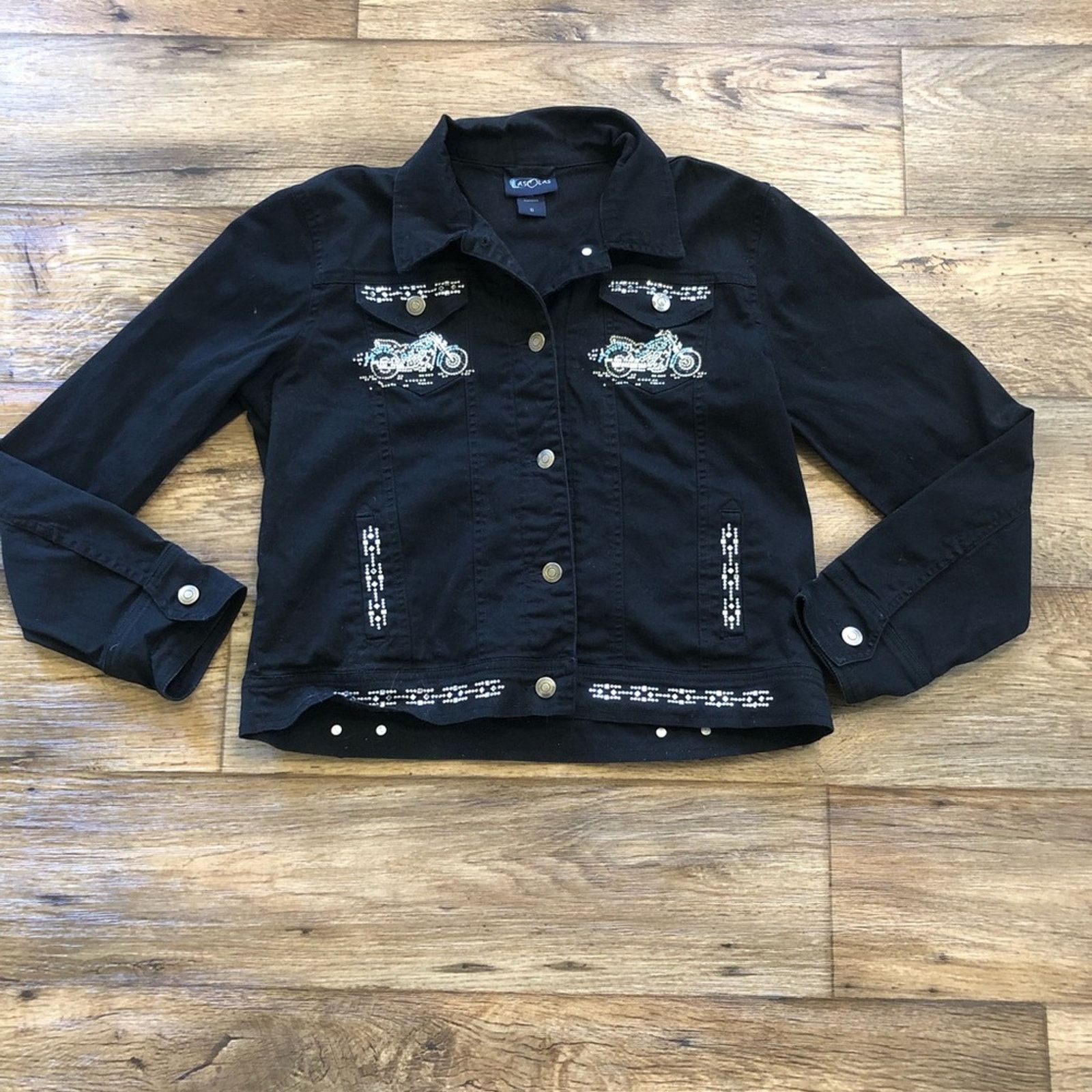 Vintage Vintage Y2K Bedazzled Motorcycle Denim Jacket Size S / US 4 / IT 40 - 1 Thumbnail