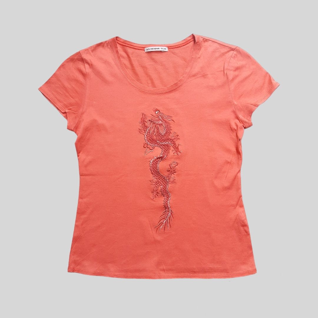 image of Jean Paul Gaultier x Vivienne Tam 2000S Vivienne Tam Dragon Logo Baby Tee in Orange, Women's (Size 