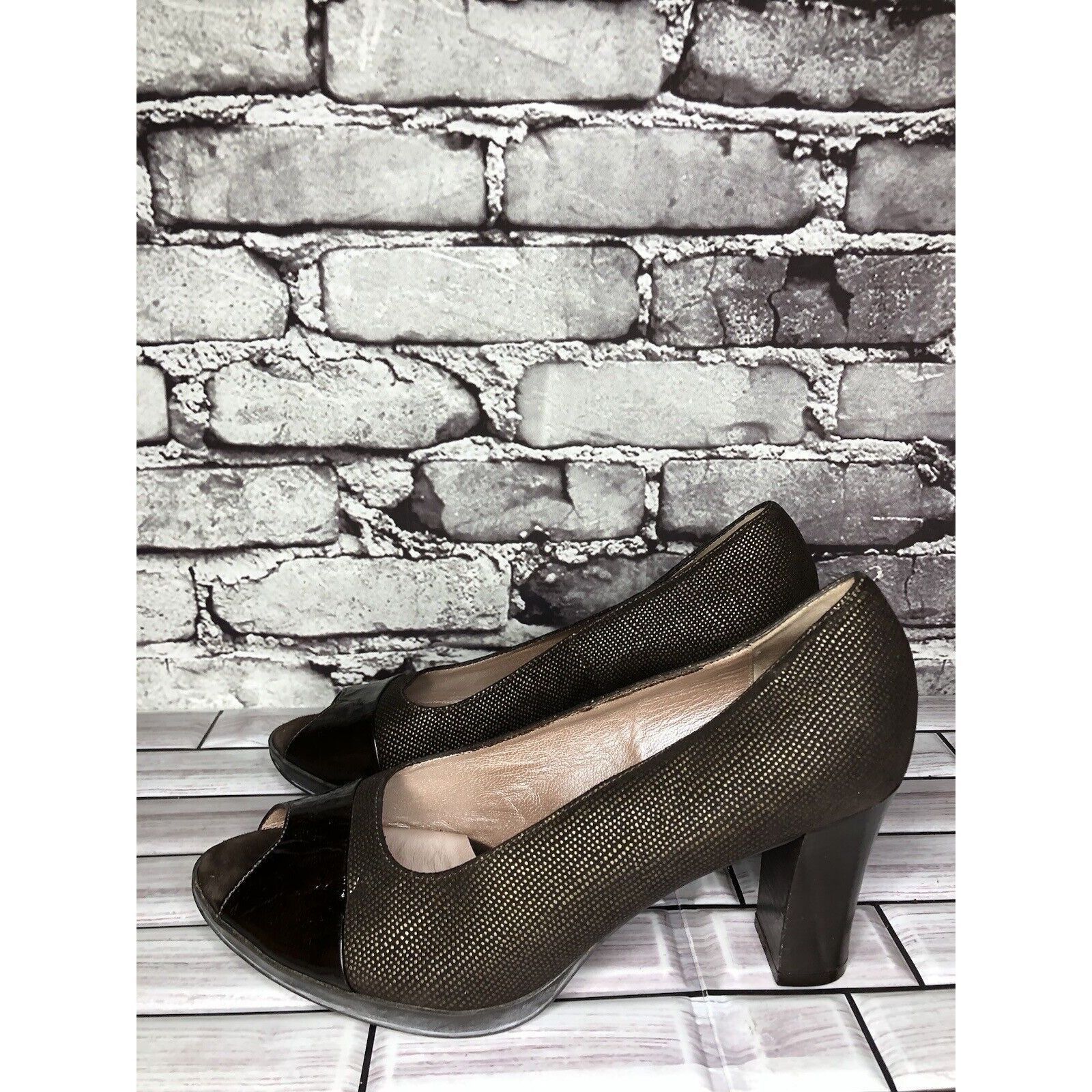 Beautiful Ful Beautifeel Brown Synthetic Leather Peep Toe Dress Heels Wome Size US 7.5 / IT 37.5 - 15 Thumbnail