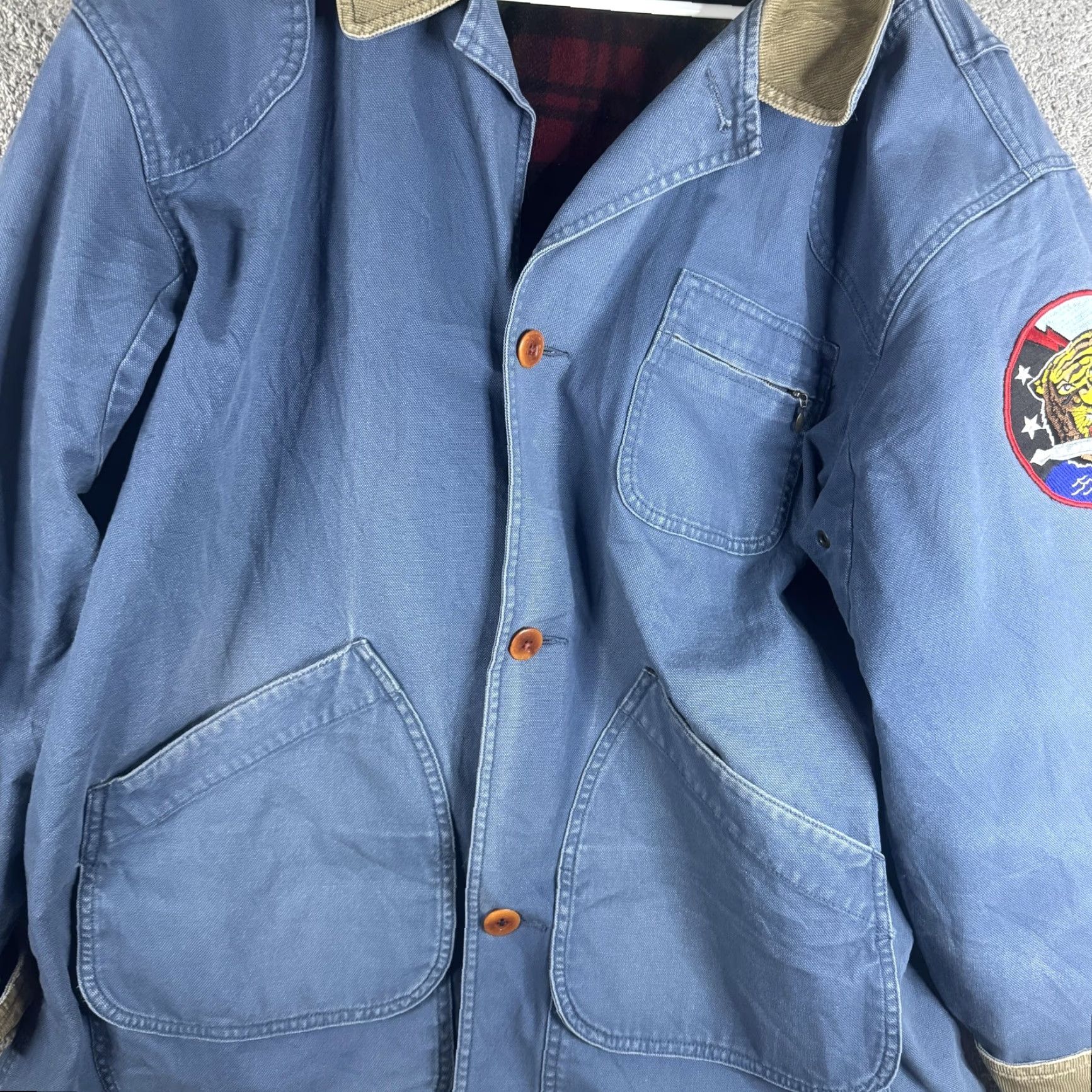 Vintage VINTAGE L.L.Bean Coat Mens 2XL Blue Canvas Corduroy Collar Tiger Patch 90s Coat Size US XXL / EU 58 / 5 - 7 Thumbnail