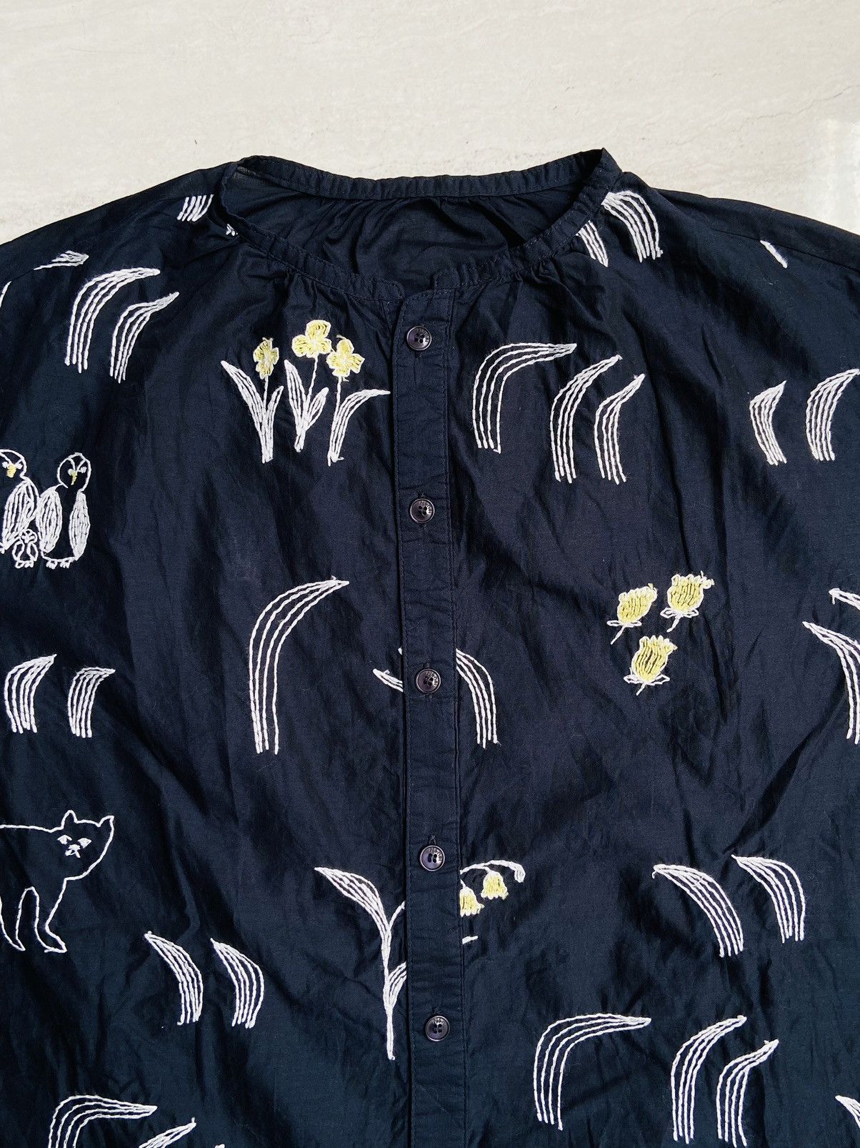 Issey Miyake × Ne-Net Ne-Net Navy Shirt Animal and Flower motif Size 52L - 6 Thumbnail
