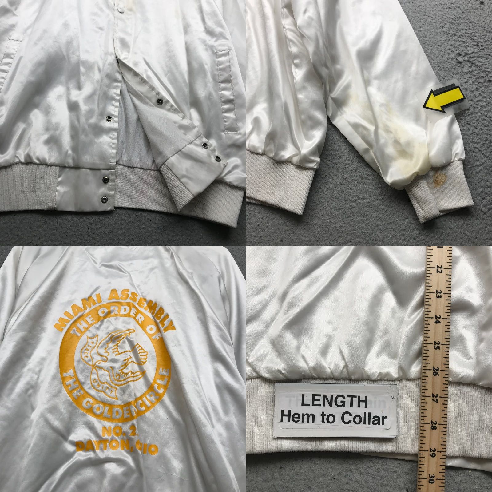 Vintage VINTAGE Auburn The Order Of The Golden Circle Miami Assembly Jacket XL Bomber Men White 80s Embroidered Logo Pockets Snap Lined Polyester Sportwear Size US XL / EU 56 / 4 - 8 Thumbnail